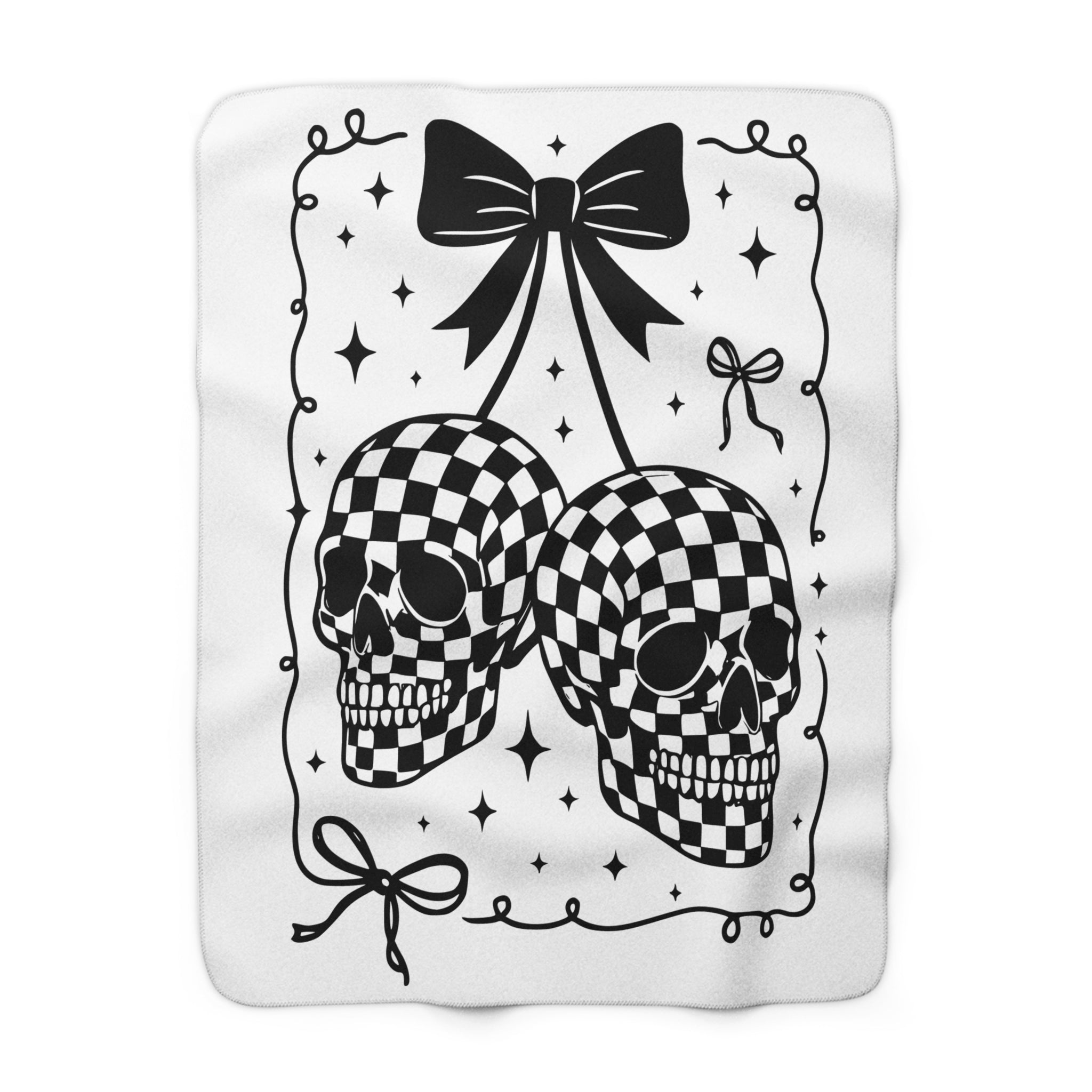 Checker Skull Sherpa Fleece Blanket — Black & White Gothic Cozy Throw