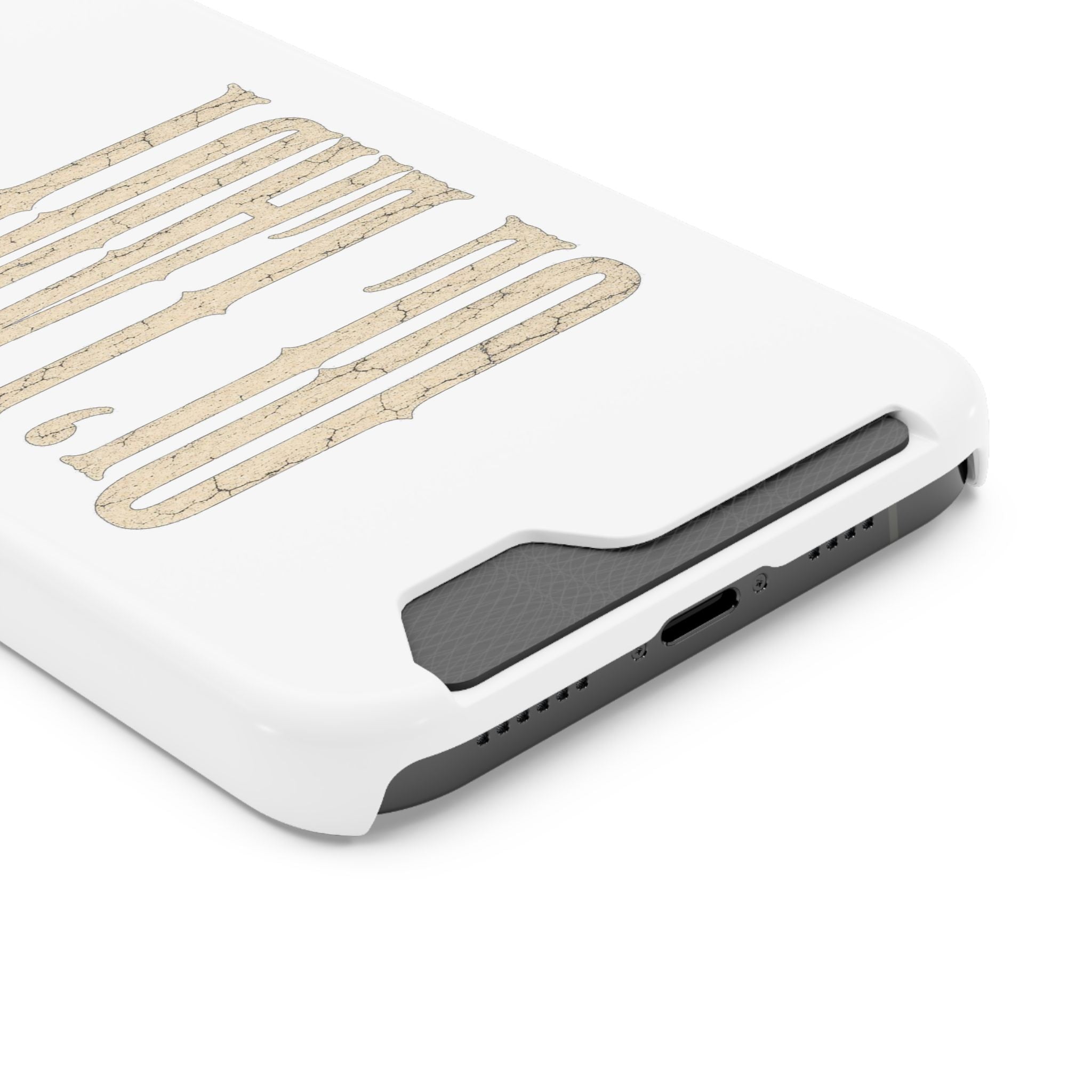 Card Holder Phone Case — Vintage Beige 'Old Soul' Typography