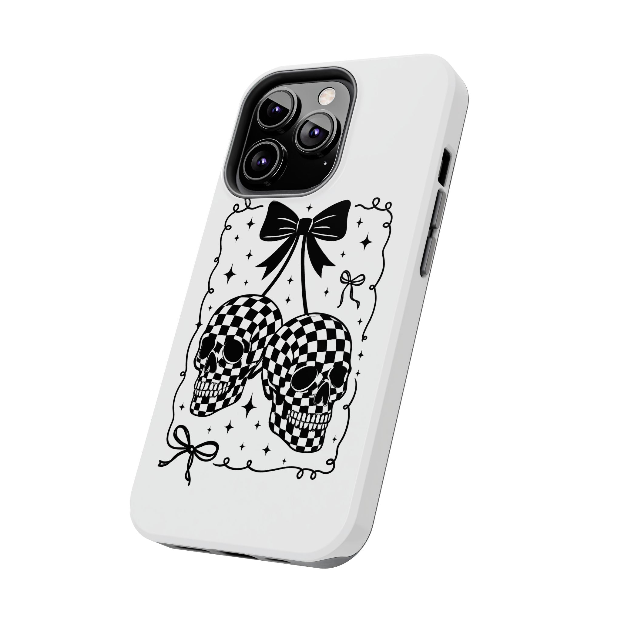 Skull Bow Phone Case - Checkerboard Gothic Tough Phone Case