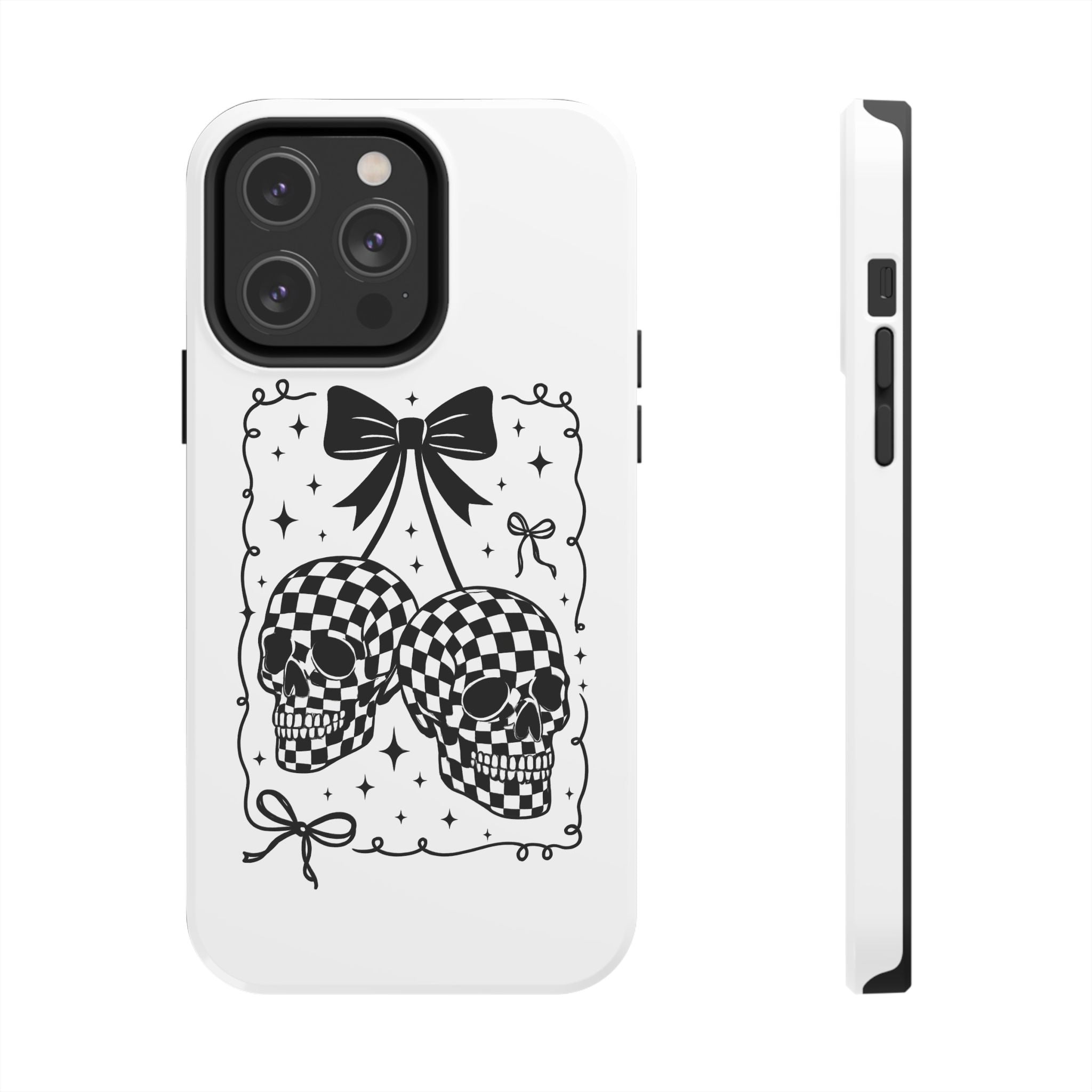 Skull Bow Phone Case - Checkerboard Gothic Tough Phone Case