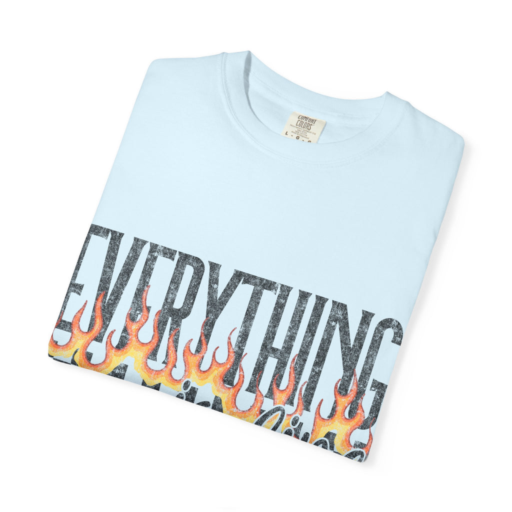 Everything Is Fine T-Shirt — Retro Flames & Checkerboard Graphic Tee
