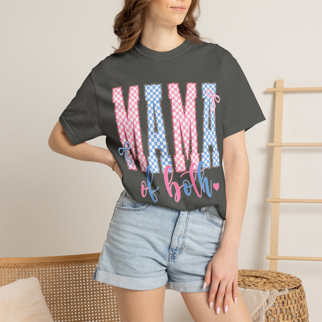 Mama of Both T-Shirt — Gender Reveal Mom Tee (Pink & Blue Check)