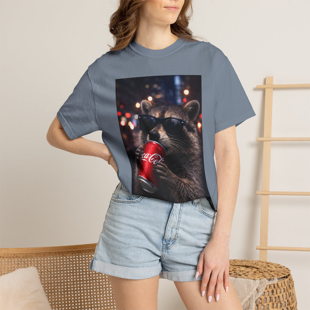 Raccoon Drinking Soda Photo T-Shirt — Funny Urban Wildlife Graphic Tee
