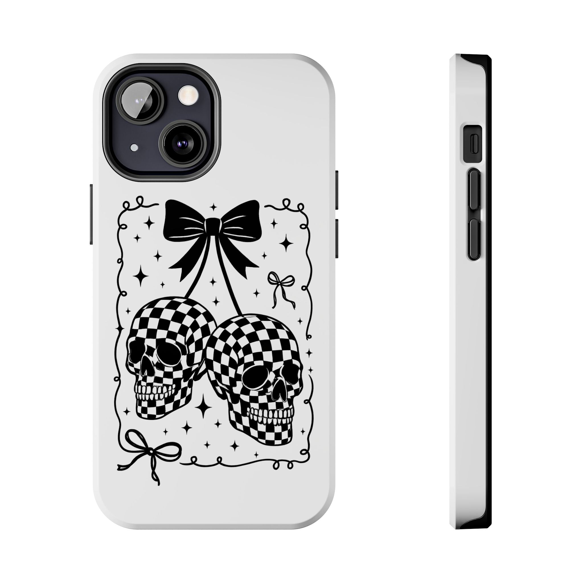 Skull Bow Phone Case - Checkerboard Gothic Tough Phone Case