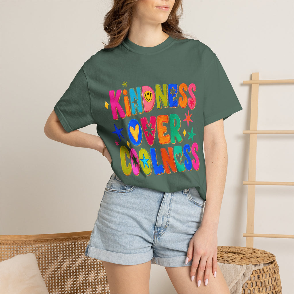 Kindness Over Coolness Graphic T-Shirt — Colorful Positive Message Tee