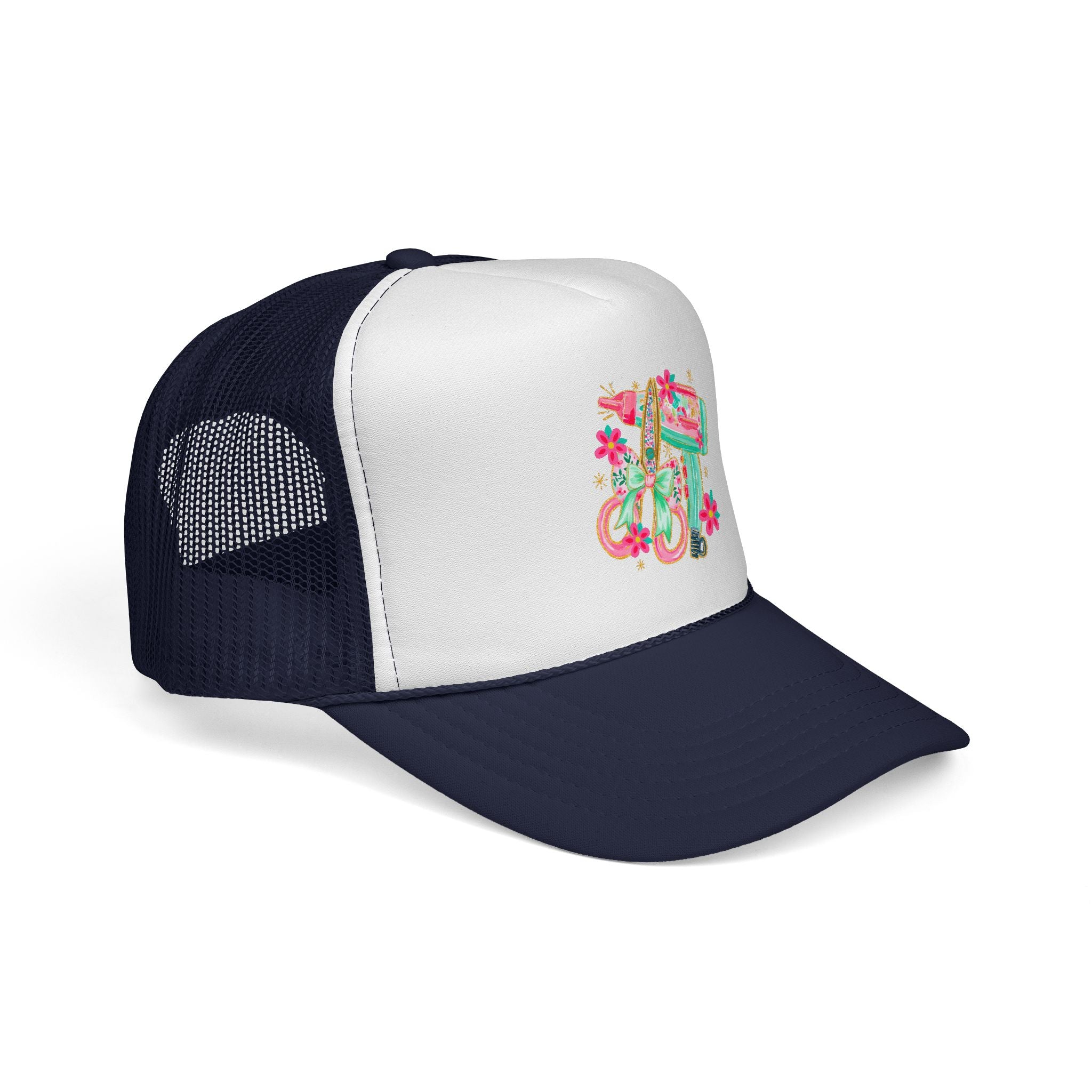 Trucker Cap — Floral Surfboard & Vintage Van Design
