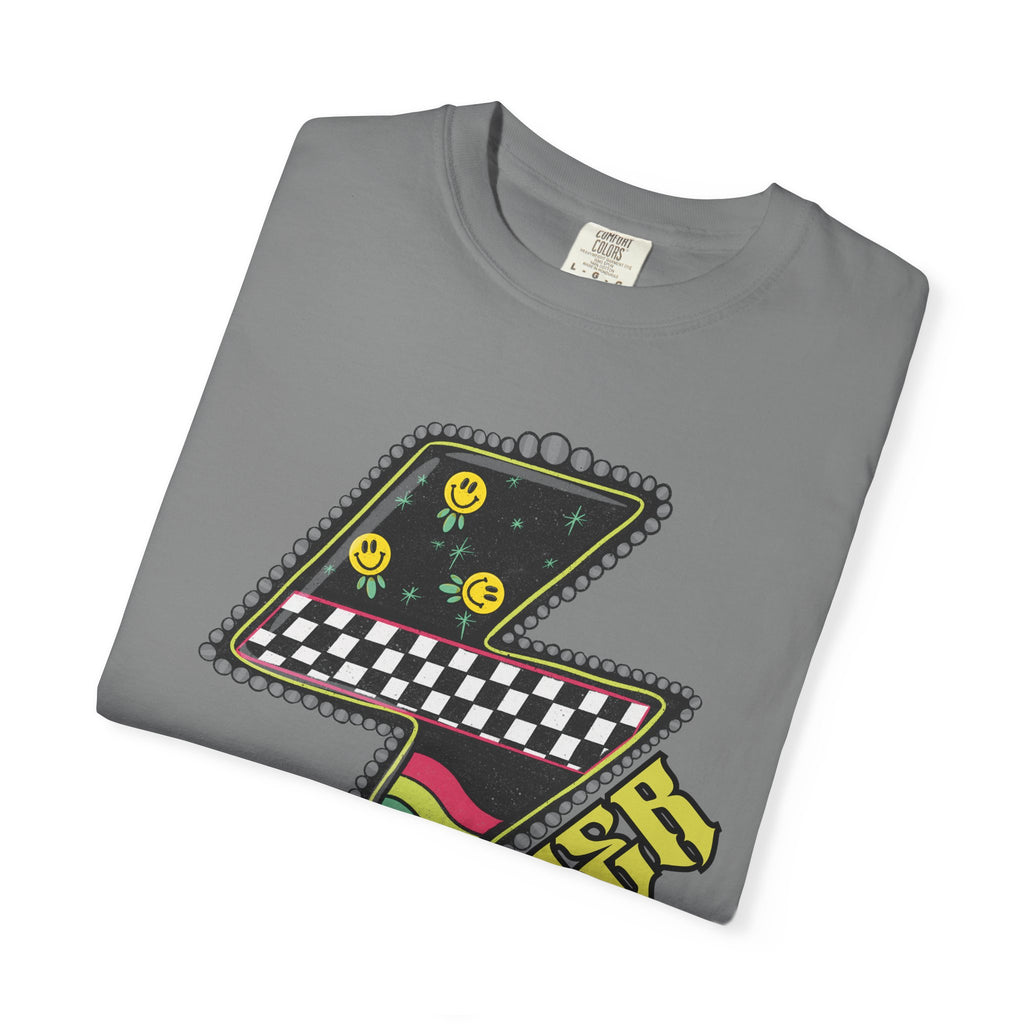 Lightning Bolt Graphic T‑Shirt — Retro Checker & 'Mother' Streetwear Tee