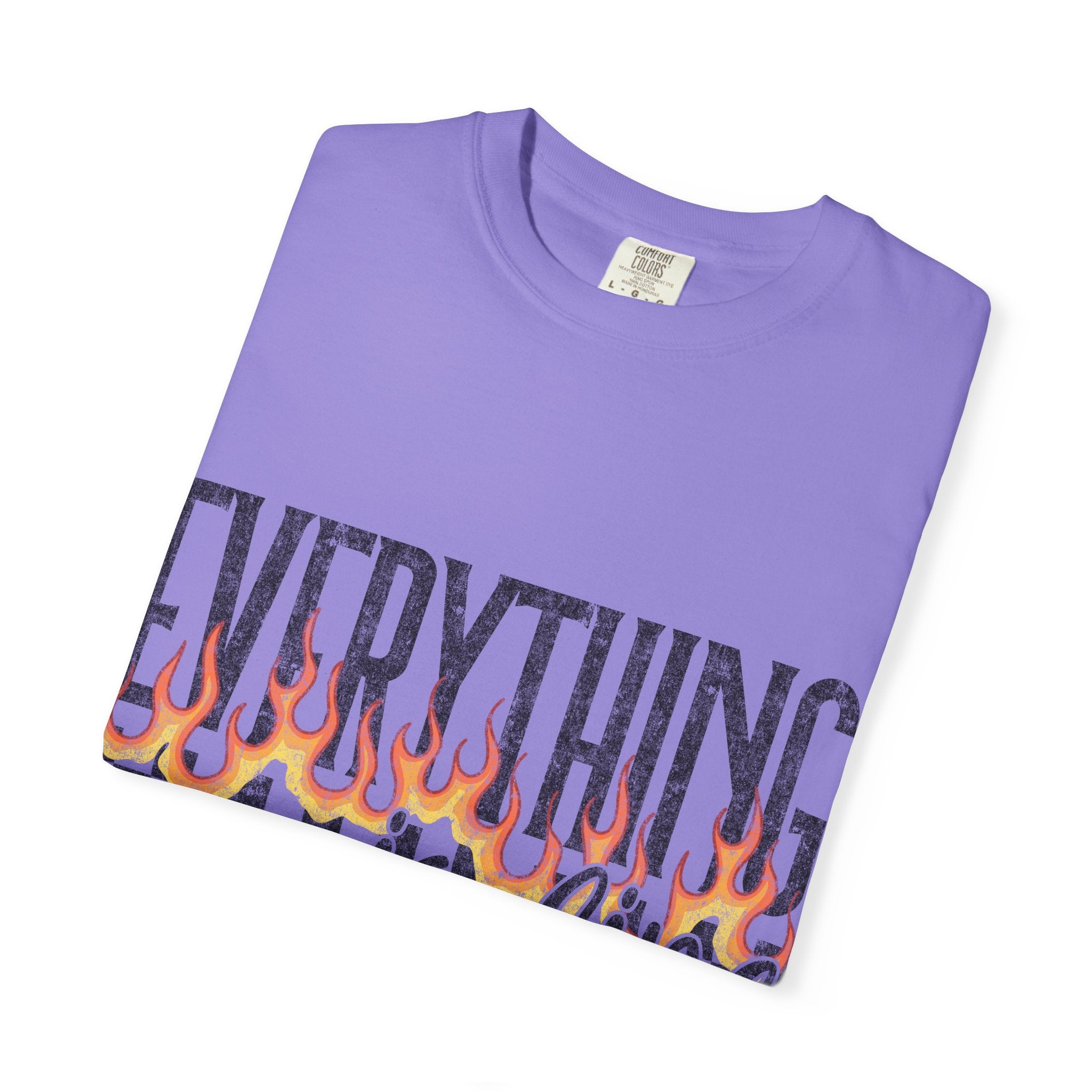 Everything Is Fine T-Shirt — Retro Flames & Checkerboard Graphic Tee