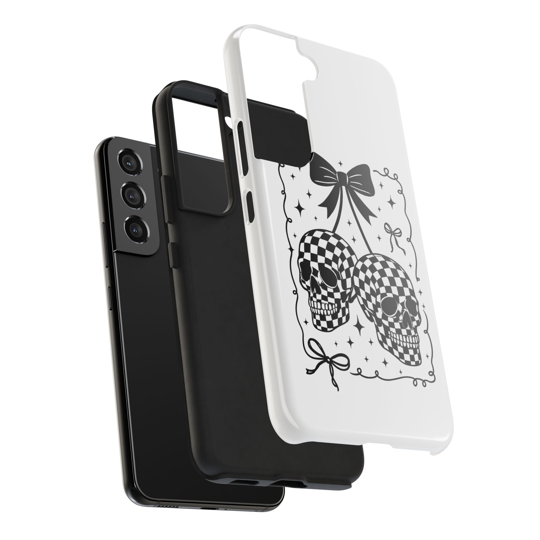 Skull Bow Phone Case - Checkerboard Gothic Tough Phone Case
