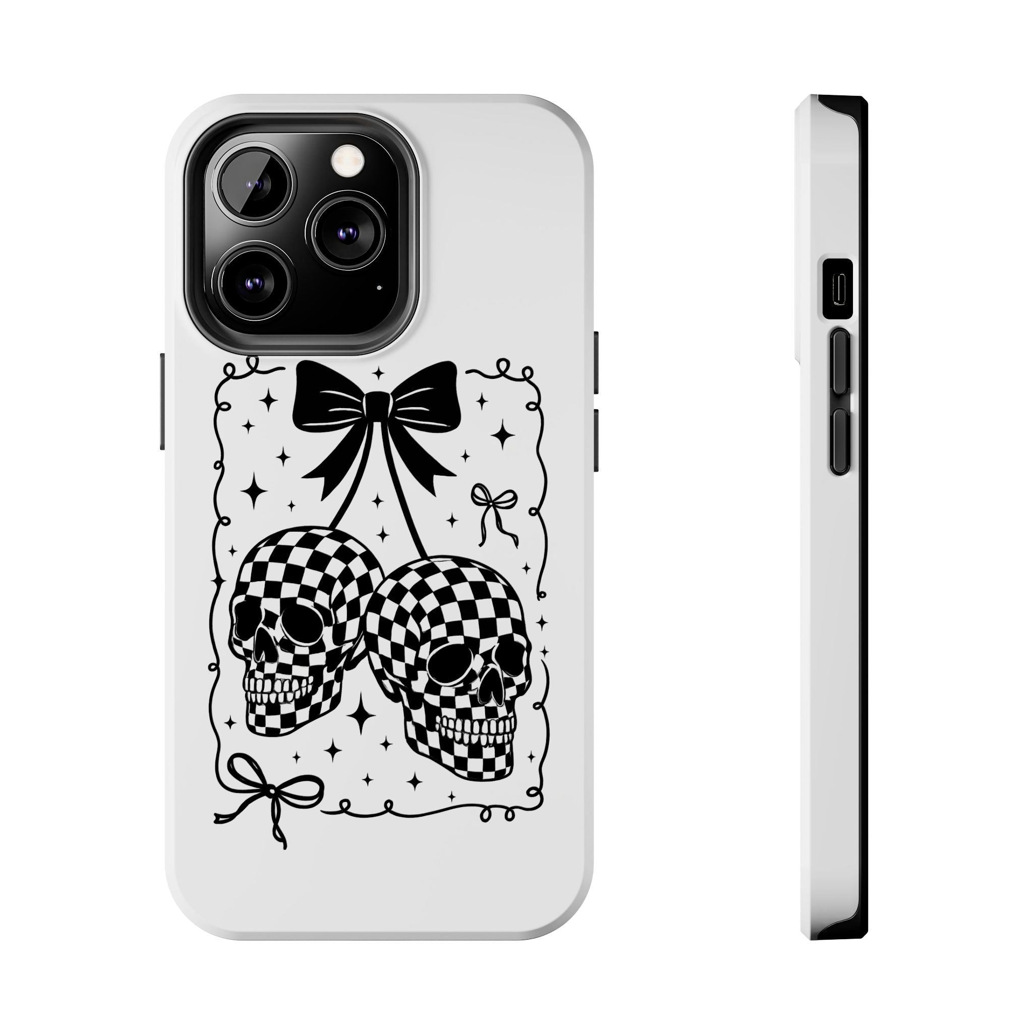 Skull Bow Phone Case - Checkerboard Gothic Tough Phone Case