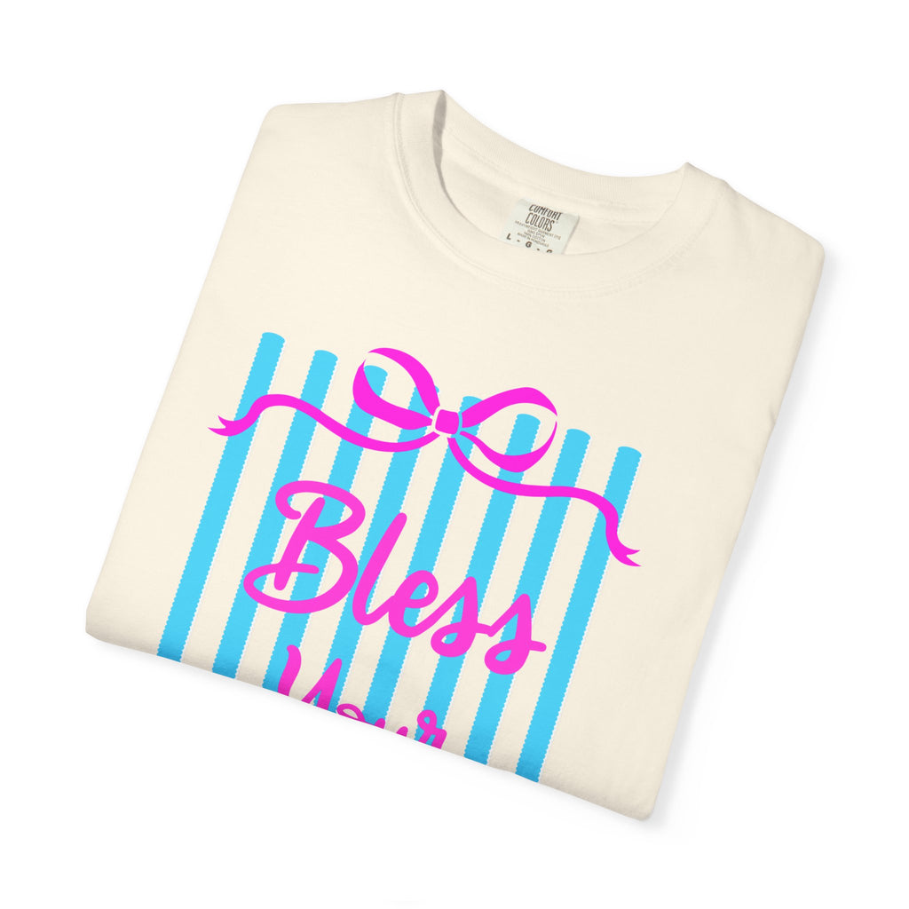 Bless Your Heart T-Shirt — Southern Phrase Graphic Tee (Pink & Blue Stripes)