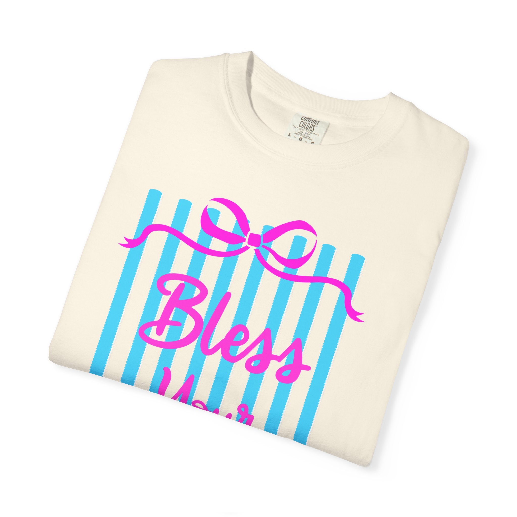 Bless Your Heart T-Shirt — Southern Phrase Graphic Tee (Pink & Blue Stripes)