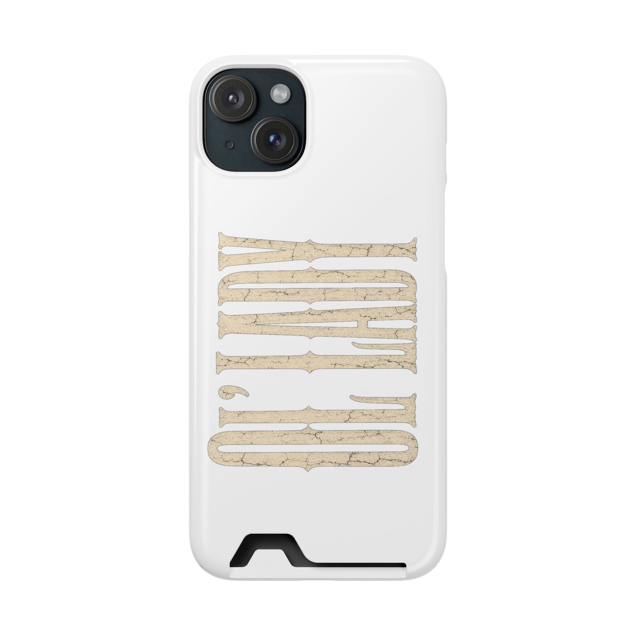 Card Holder Phone Case — Vintage Beige 'Old Soul' Typography