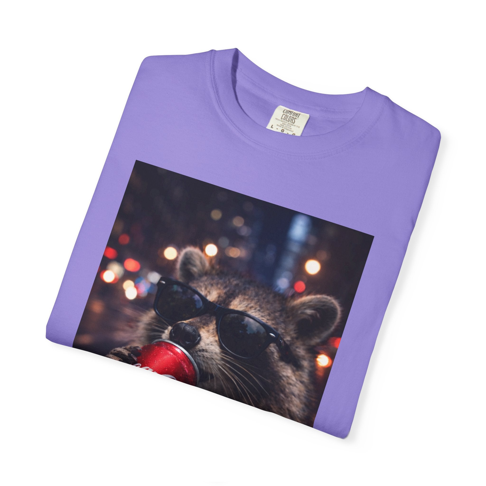 Raccoon Drinking Soda Photo T-Shirt — Funny Urban Wildlife Graphic Tee