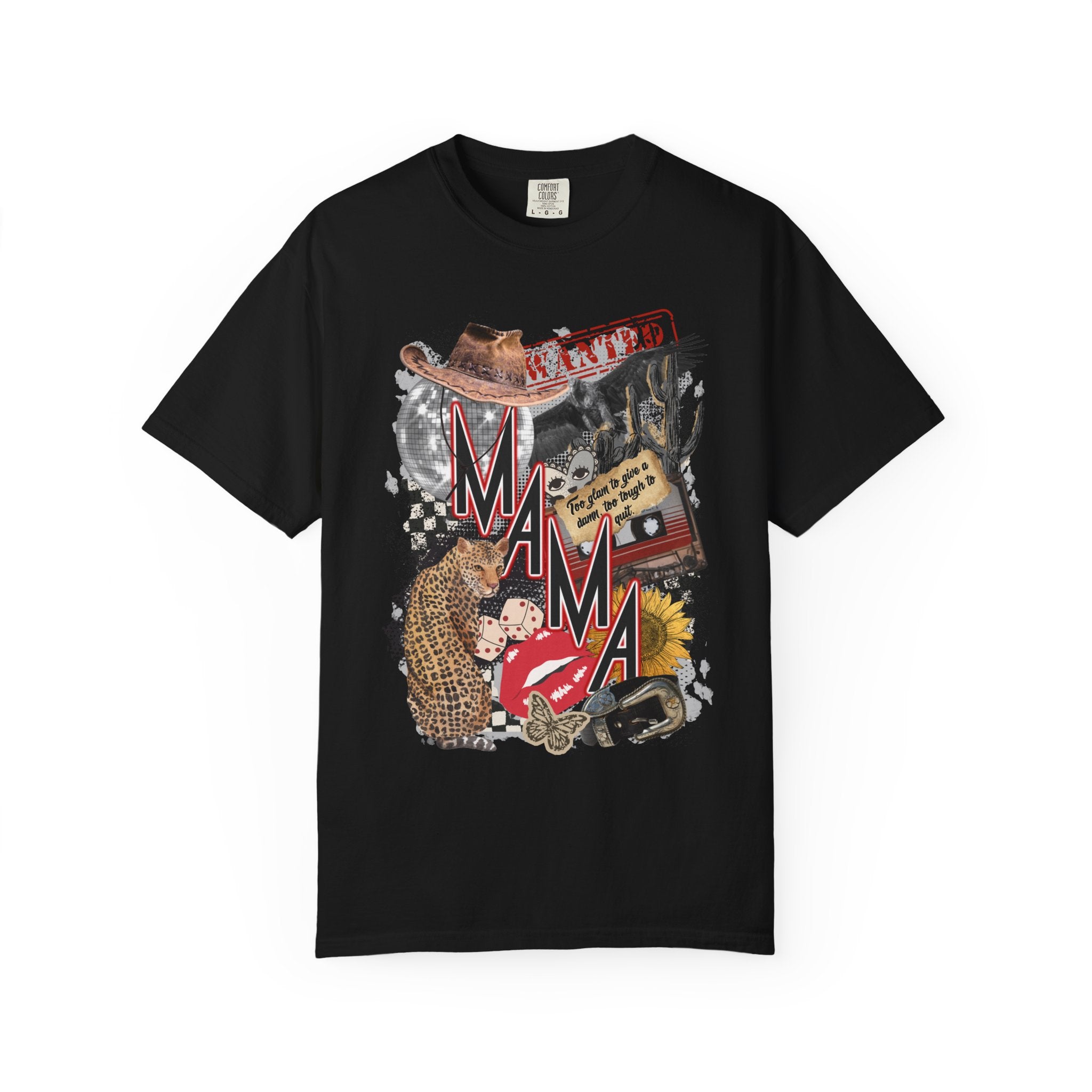 Mama Collage Graphic T-Shirt – Vintage Cowboy, Floral & Retro Icons