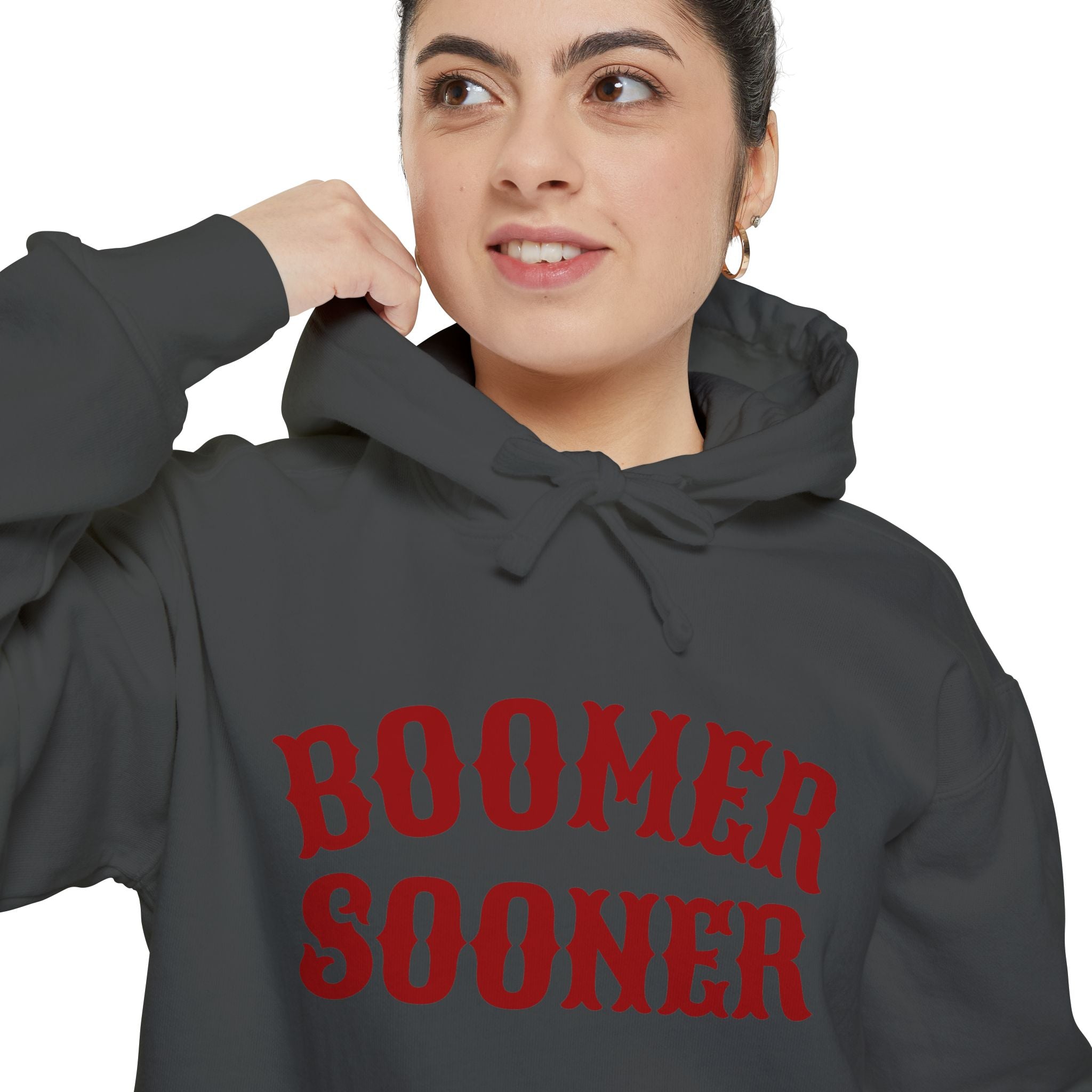 Boomer Sooner Hoodie — OU Crimson Vintage Arch Pullover