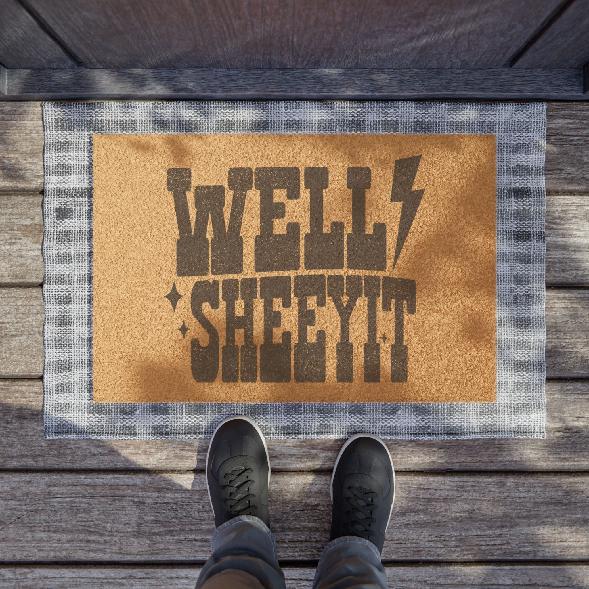 Doormat — 'Well Sh*t' Funny Welcome Coir Mat with Lightning Bolt (Humorous Entryway Gift)