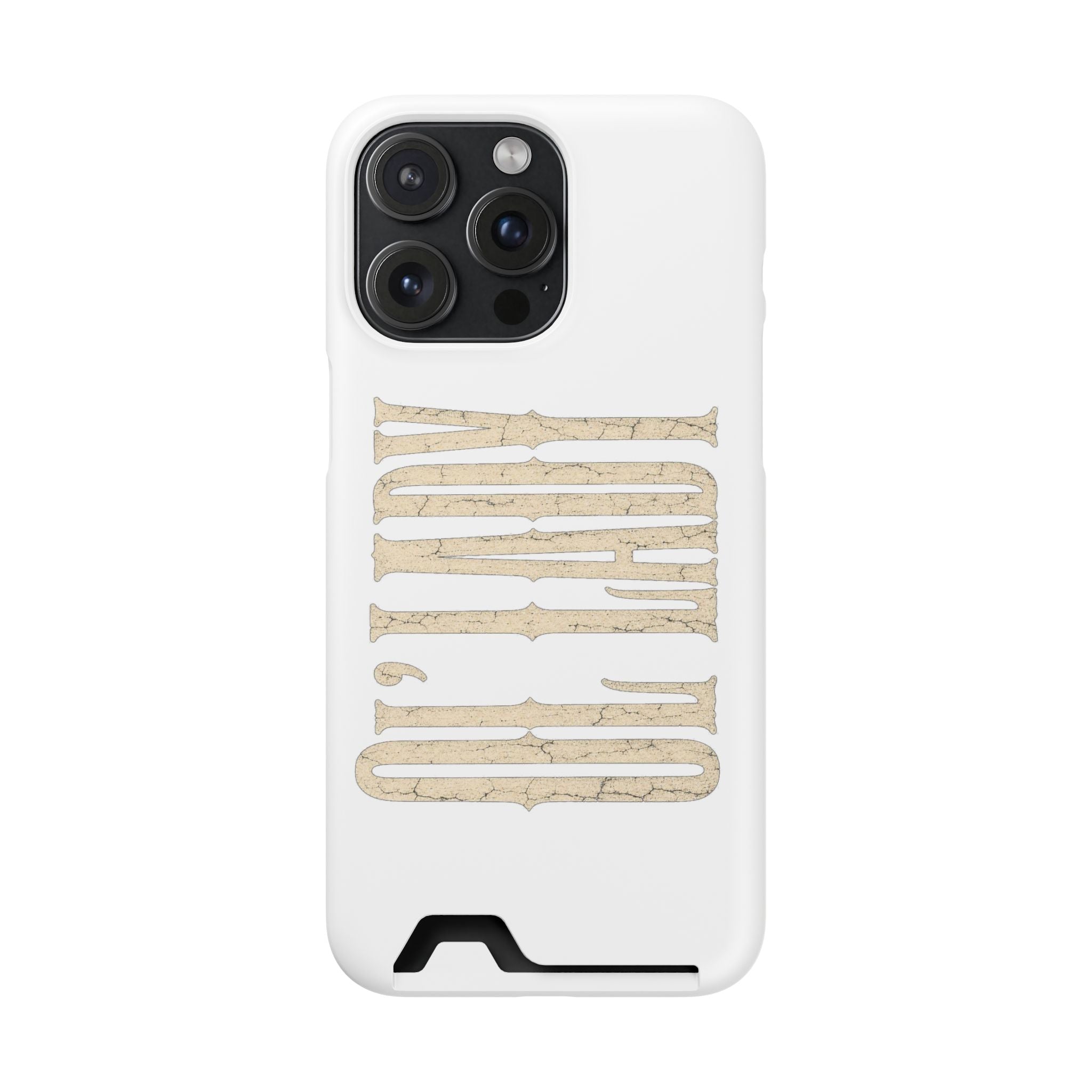 Card Holder Phone Case — Vintage Beige 'Old Soul' Typography