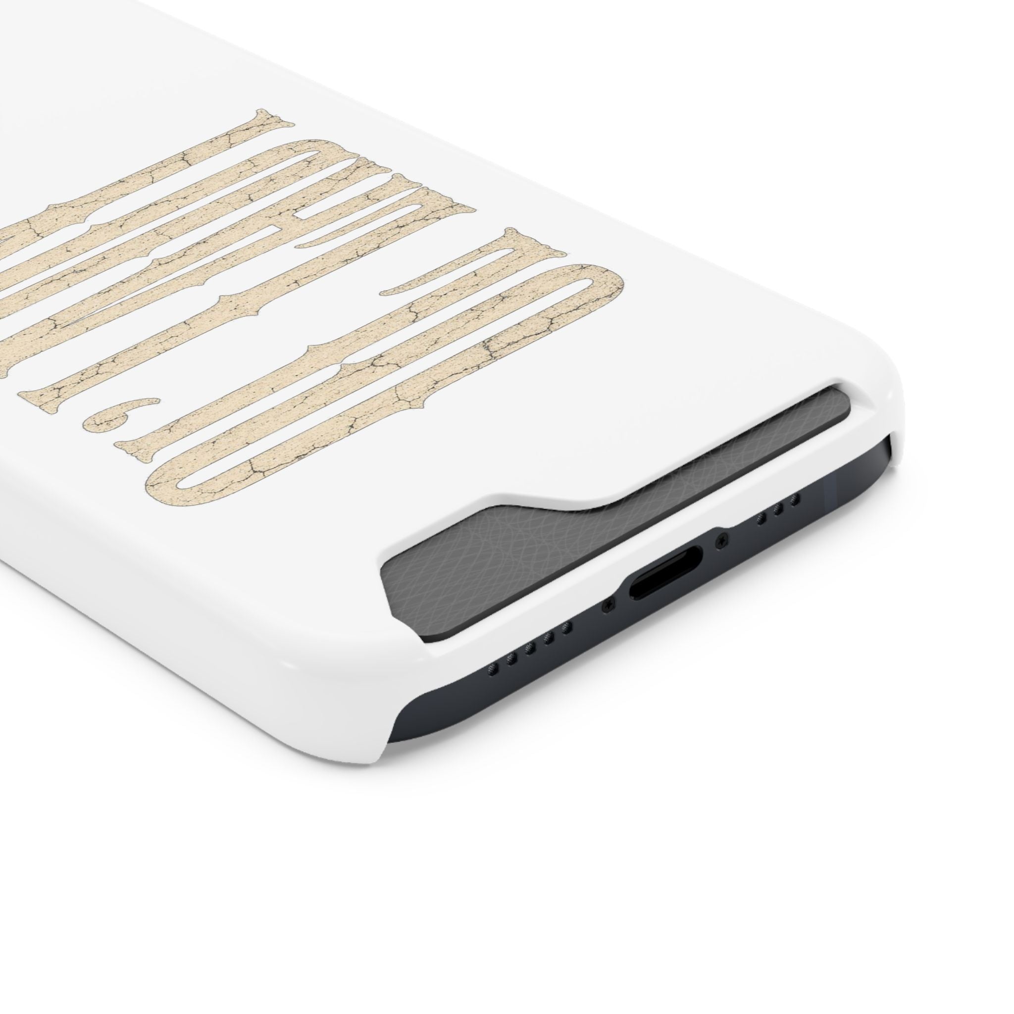 Card Holder Phone Case — Vintage Beige 'Old Soul' Typography