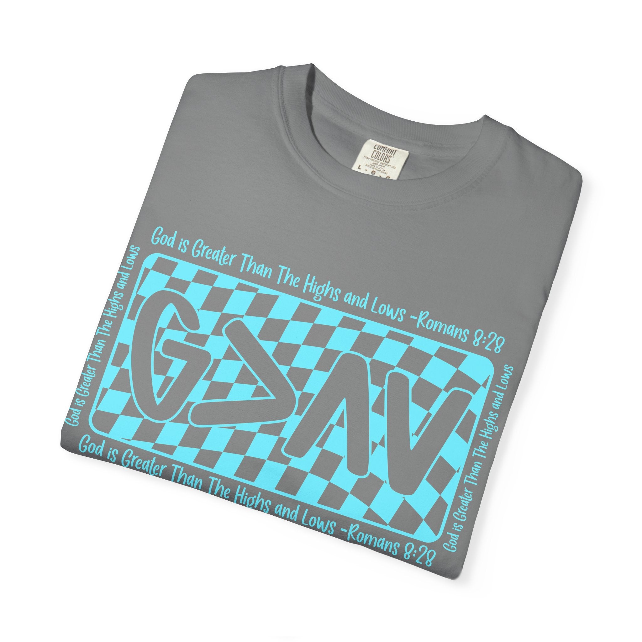 Grunge Checker 'G>AV' Graphic T-Shirt — Faith Verse Romans 9:26 Inspired Tee