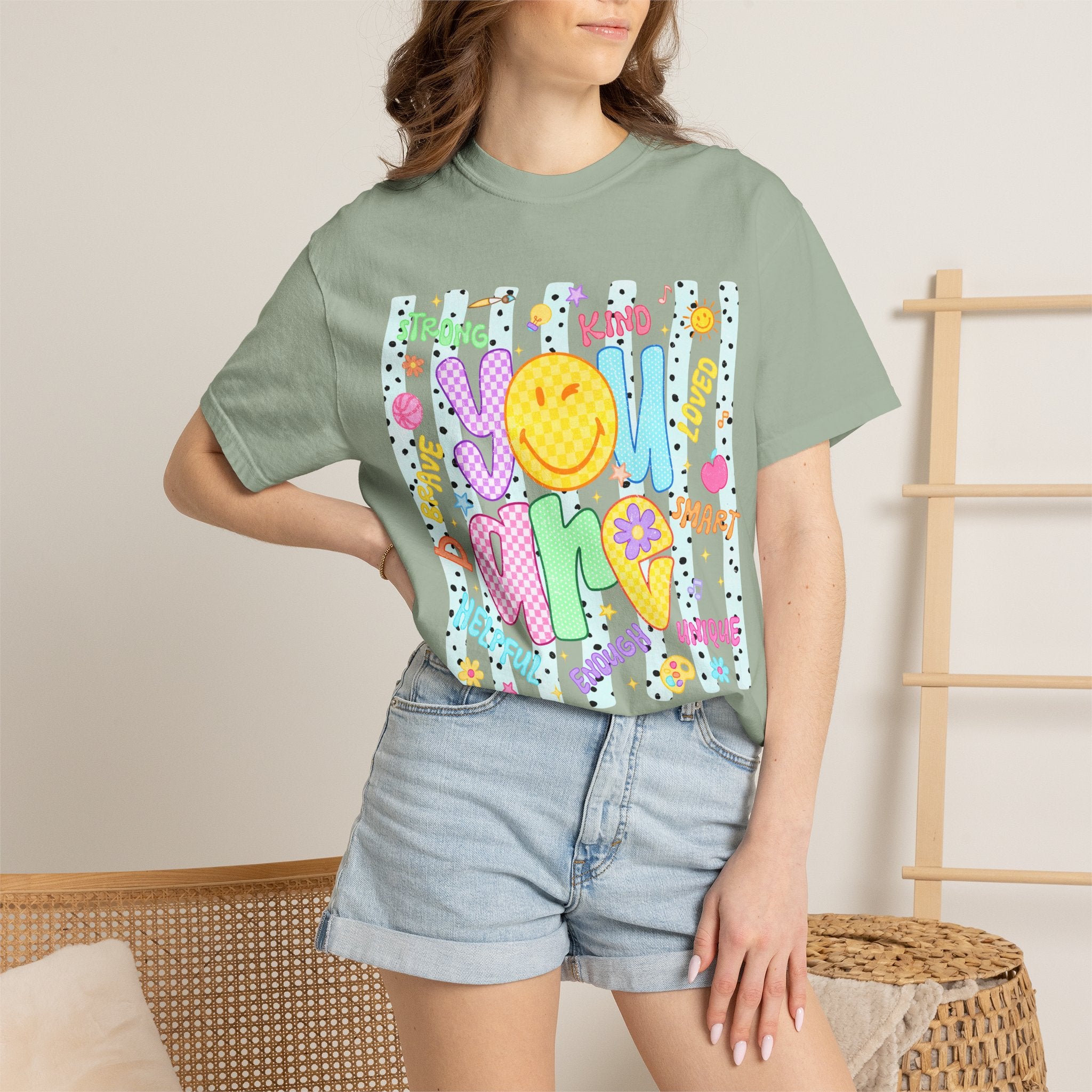 You Are Amazing T-Shirt — Positive Vibes Graphic Tee with Smiley & Kindness Doodle