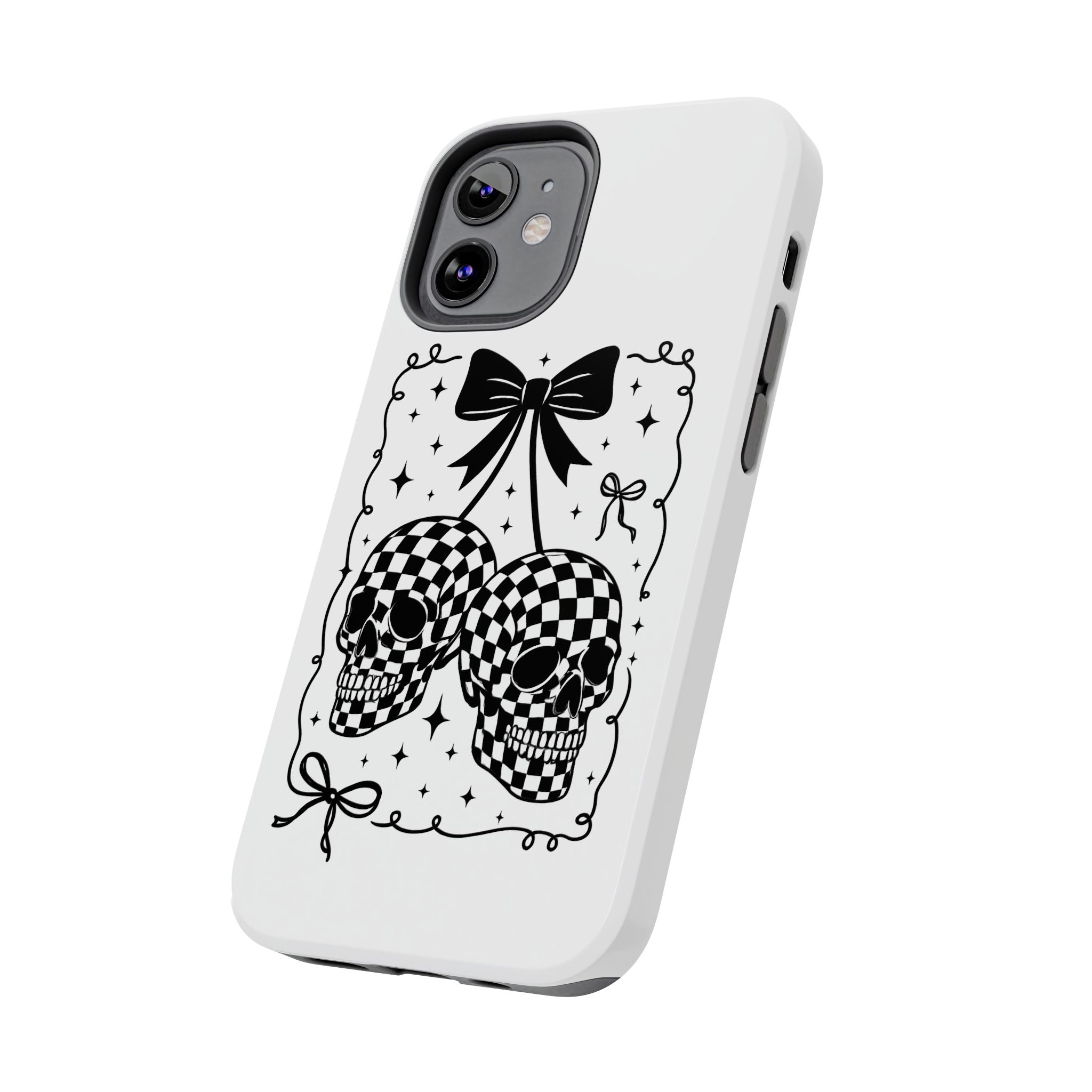 Skull Bow Phone Case - Checkerboard Gothic Tough Phone Case