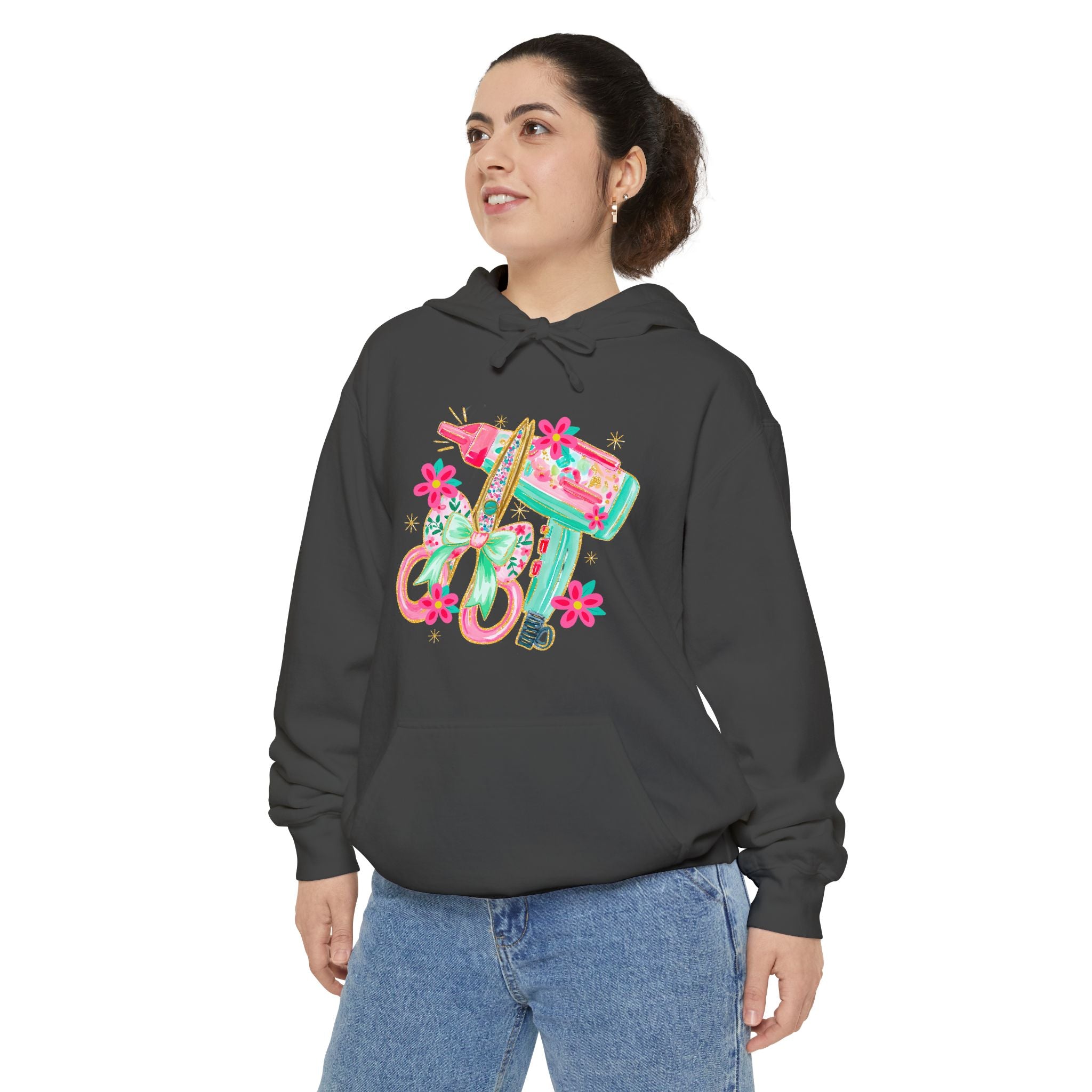 White Floral Scooter Hoodie — Retro Pink & Teal Vespa Design