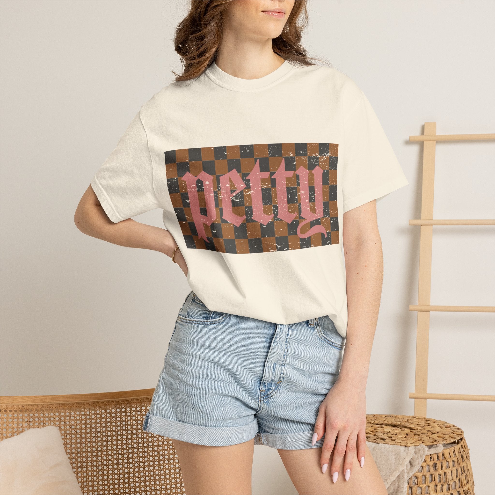 Pretty Checkerboard T-Shirt — Vintage Gothic Script Graphic Tee