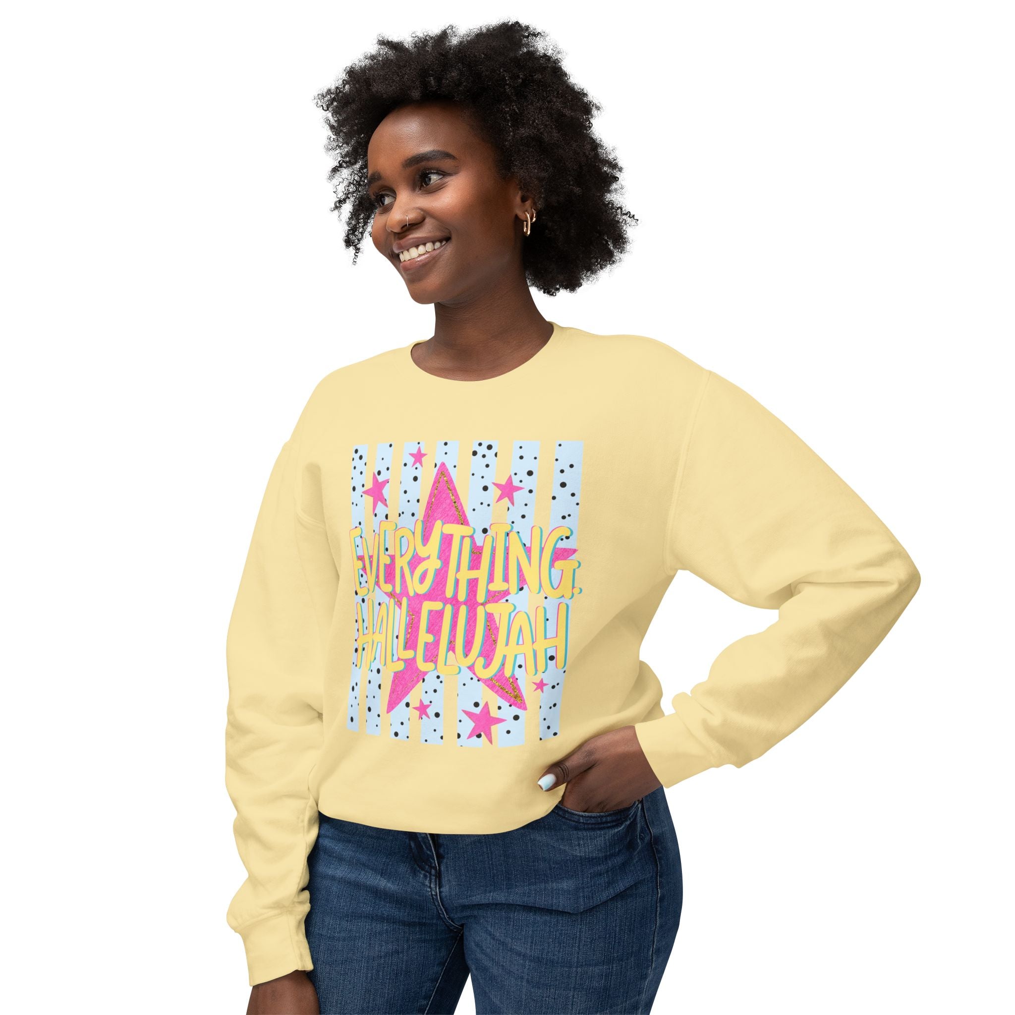 Crewneck Sweatshirt — "Everything Hallelujah" Retro Star Graphic