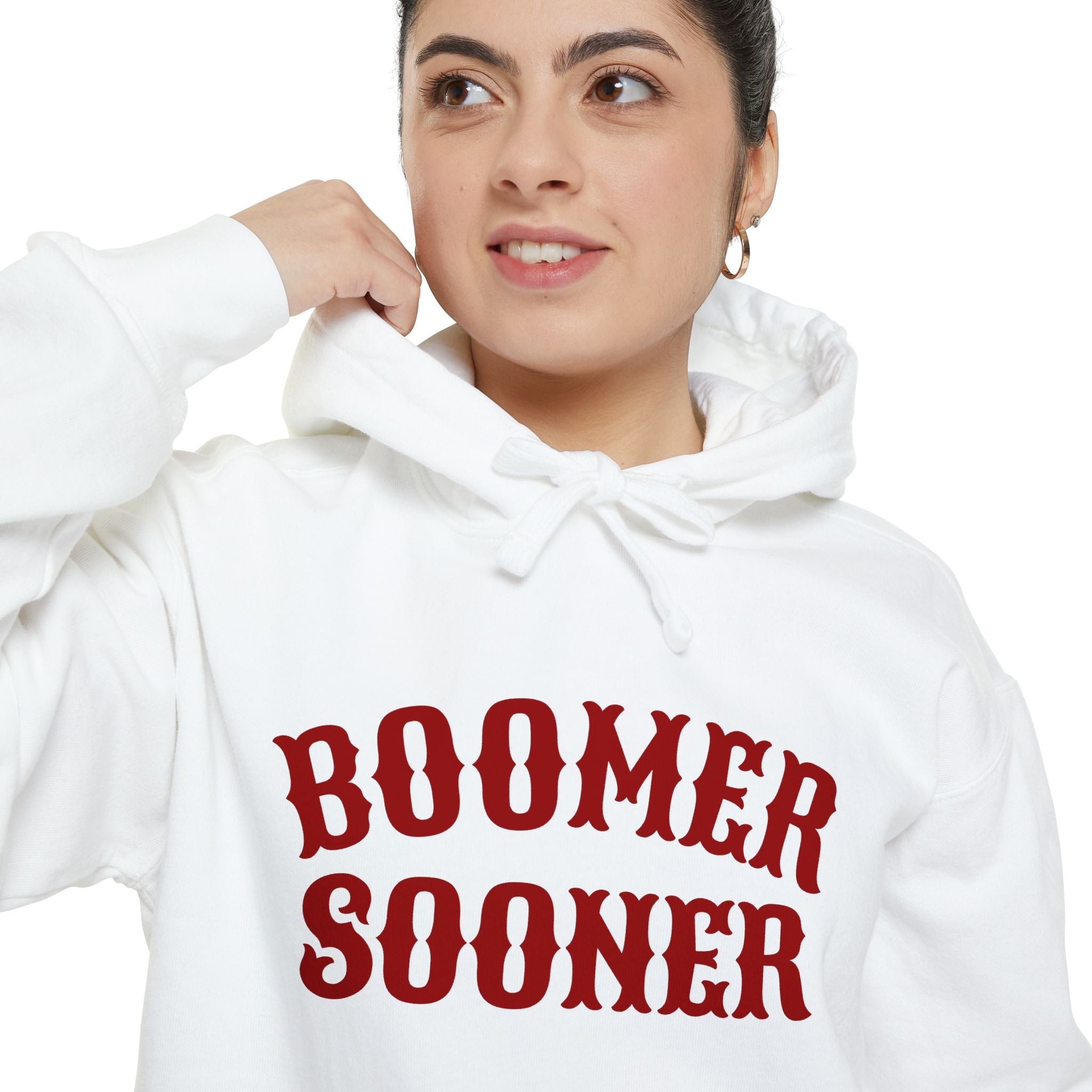 Boomer Sooner Hoodie — OU Crimson Vintage Arch Pullover