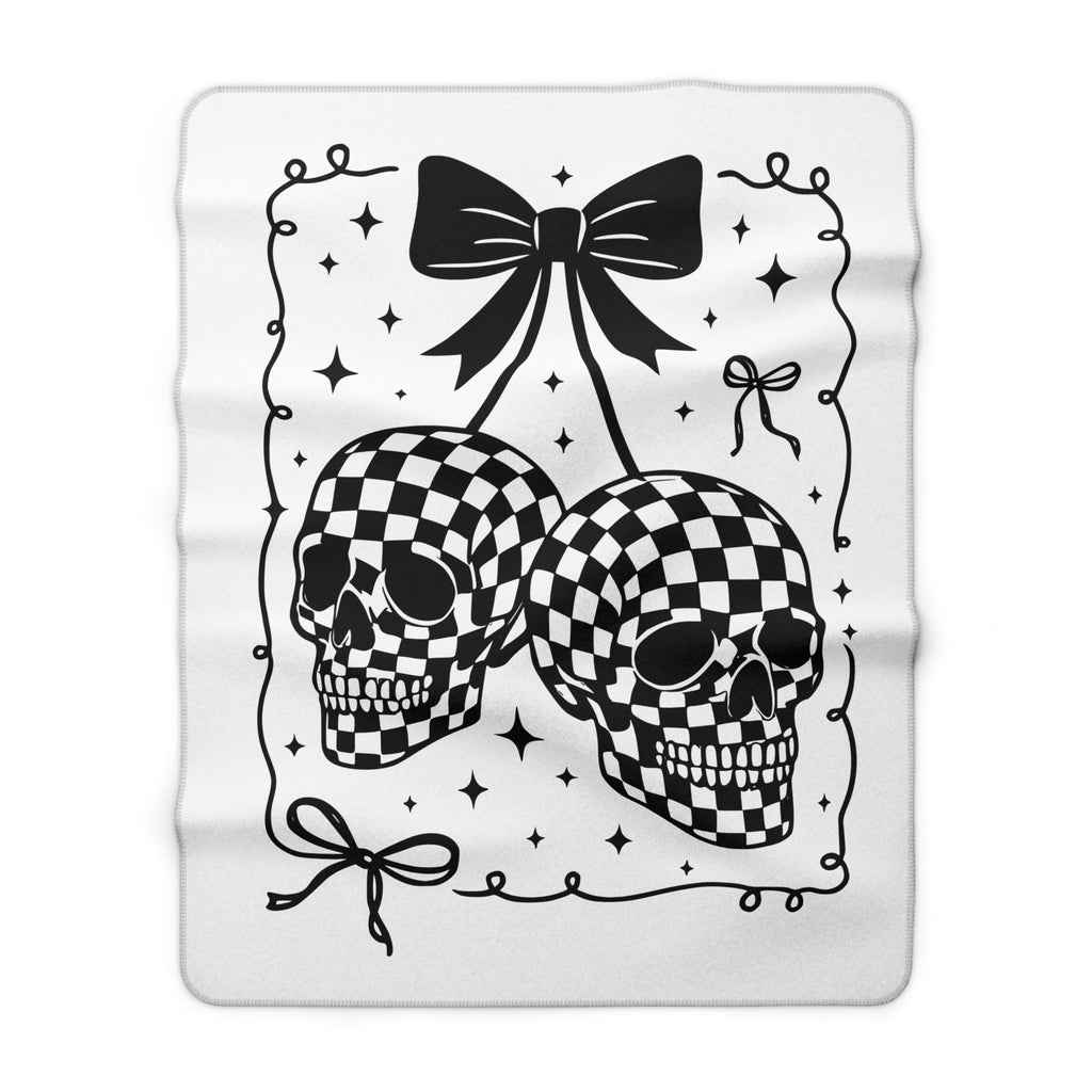 Checker Skull Sherpa Fleece Blanket — Black & White Gothic Cozy Throw