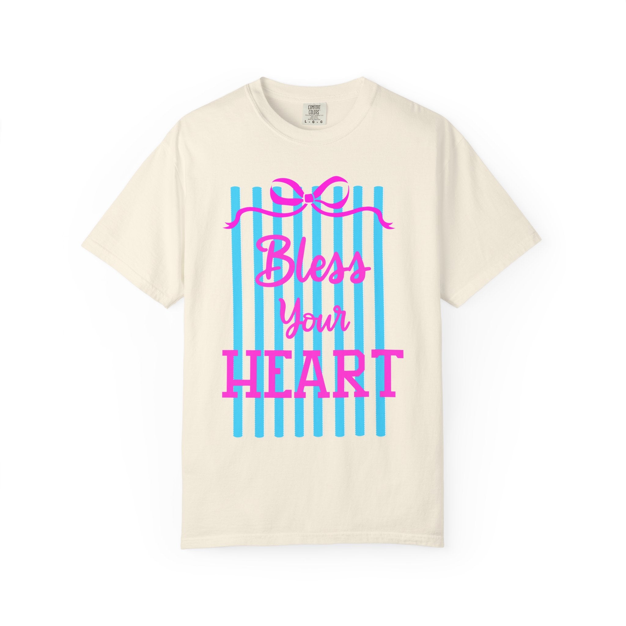 Bless Your Heart T-Shirt — Southern Phrase Graphic Tee (Pink & Blue Stripes)