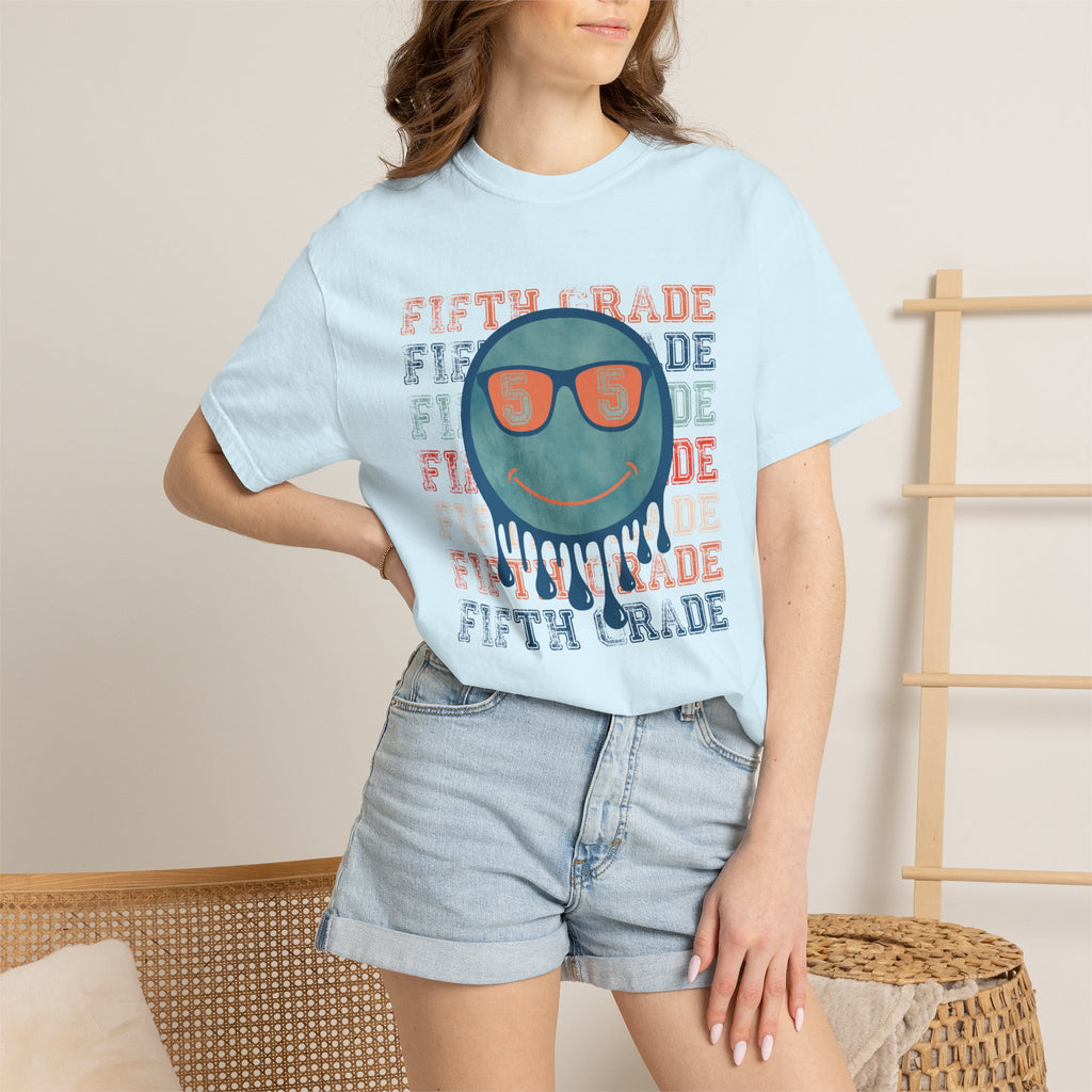 Fifth Grade Retro Smiley Tee - Melting Sunglasses Graphic