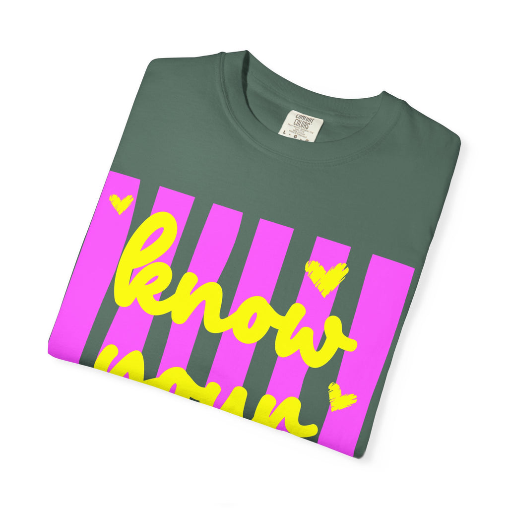 Know Your Worth T-Shirt — Bright Pink Stripe Motivational Tee