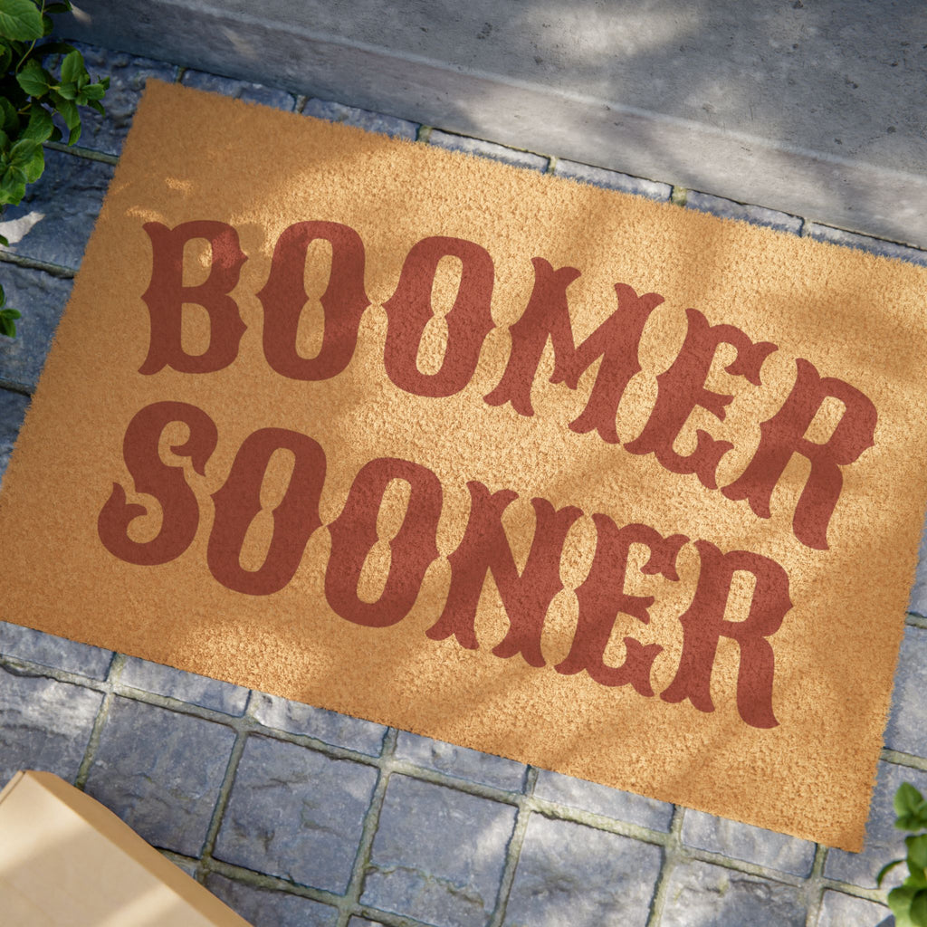 Boomer Sooner Doormat — Oklahoma Sooners Welcome Mat, Collegiate Game Day Porch Rug