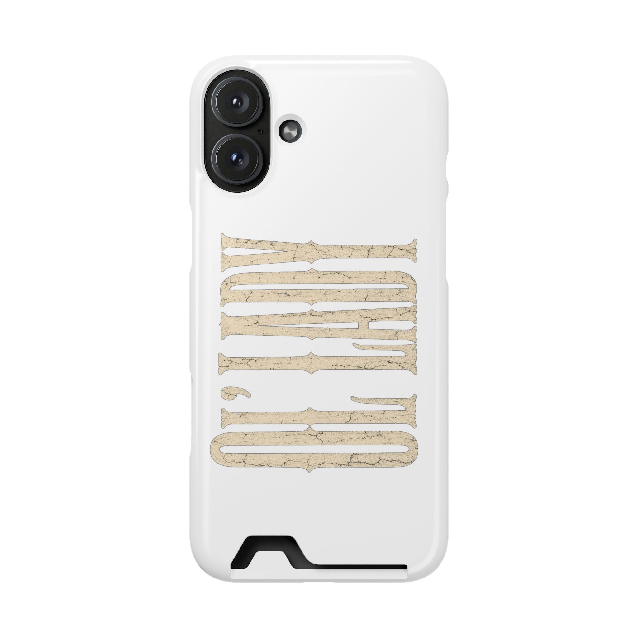 Card Holder Phone Case — Vintage Beige 'Old Soul' Typography