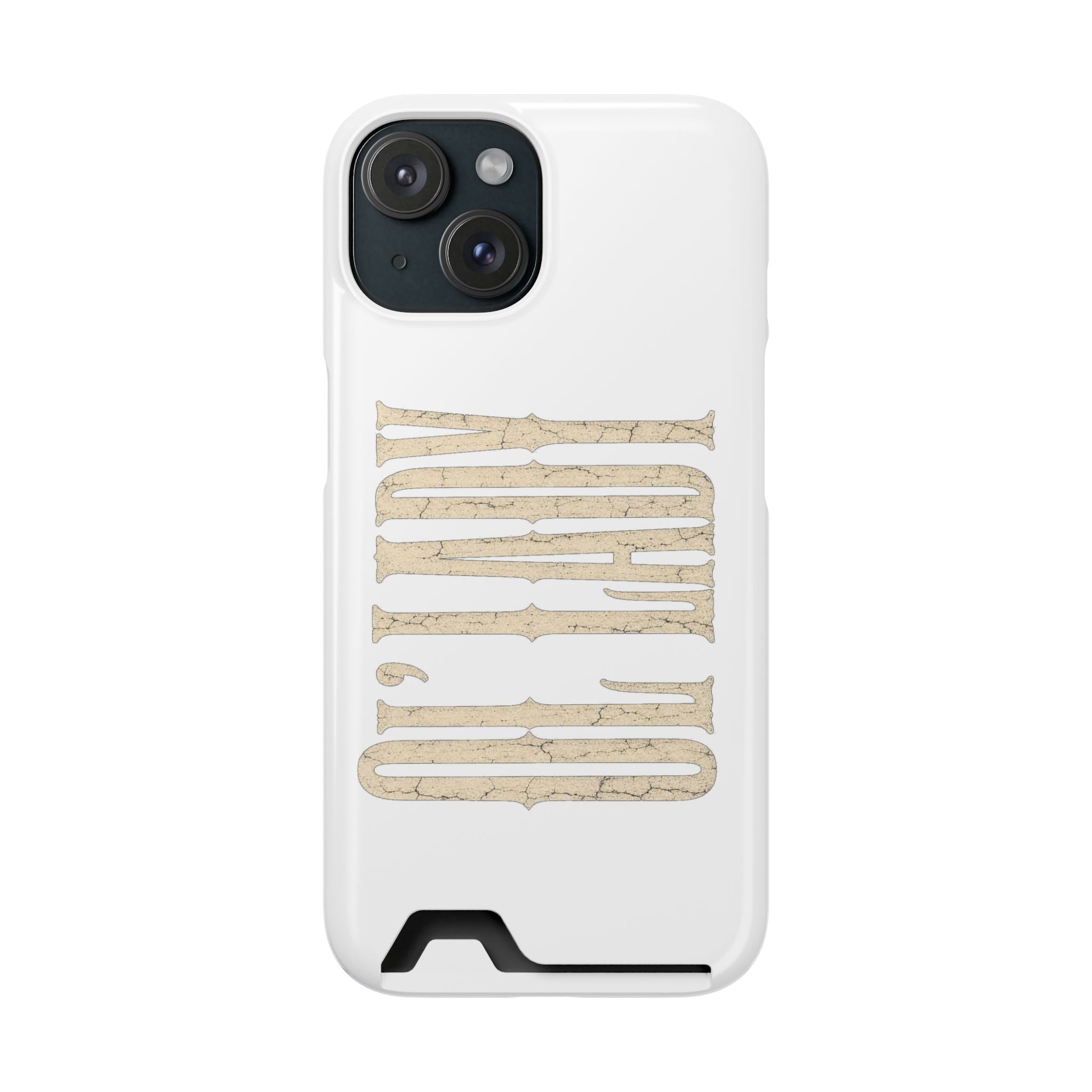 Card Holder Phone Case — Vintage Beige 'Old Soul' Typography