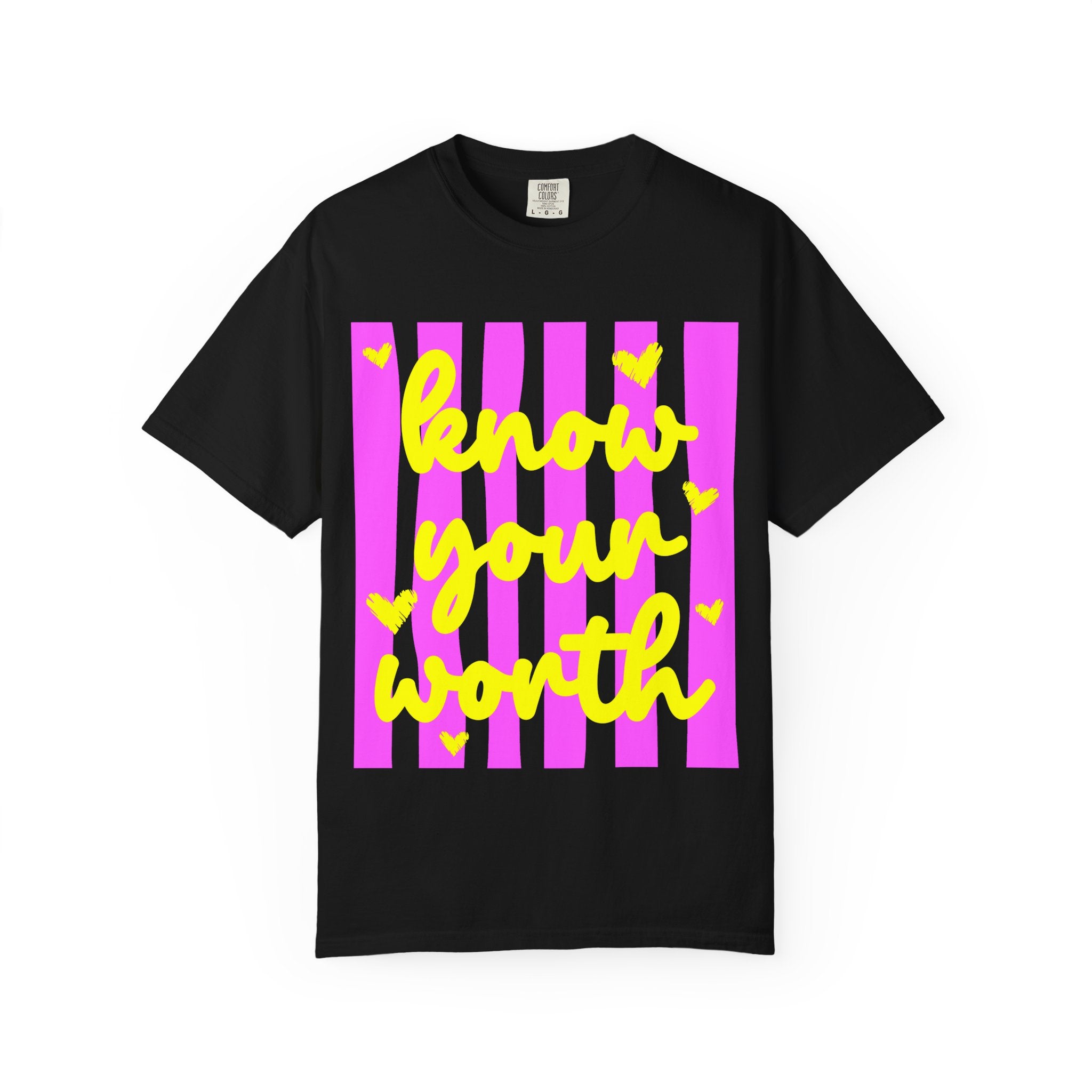 Know Your Worth T-Shirt — Bright Pink Stripe Motivational Tee