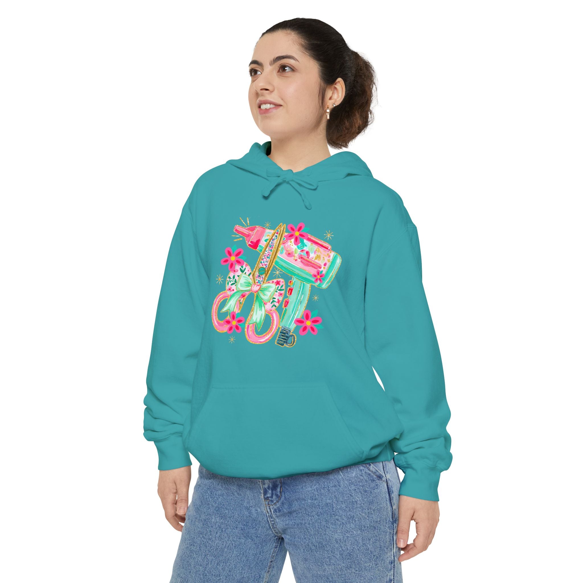 White Floral Scooter Hoodie — Retro Pink & Teal Vespa Design