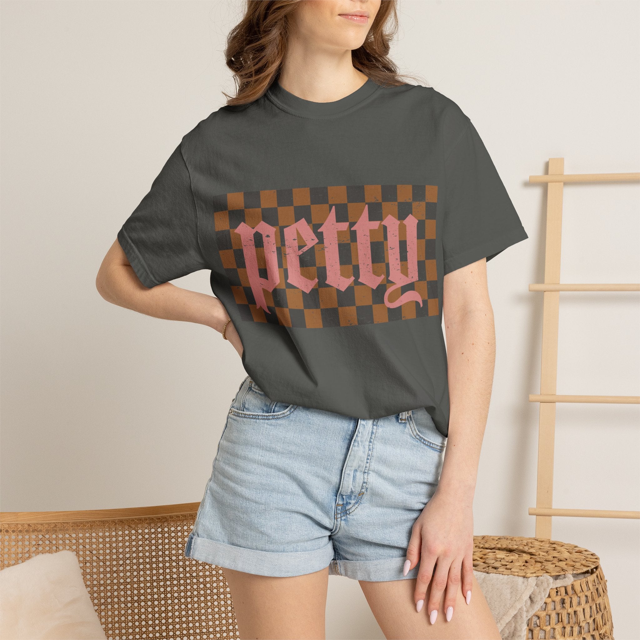 Pretty Checkerboard T-Shirt — Vintage Gothic Script Graphic Tee