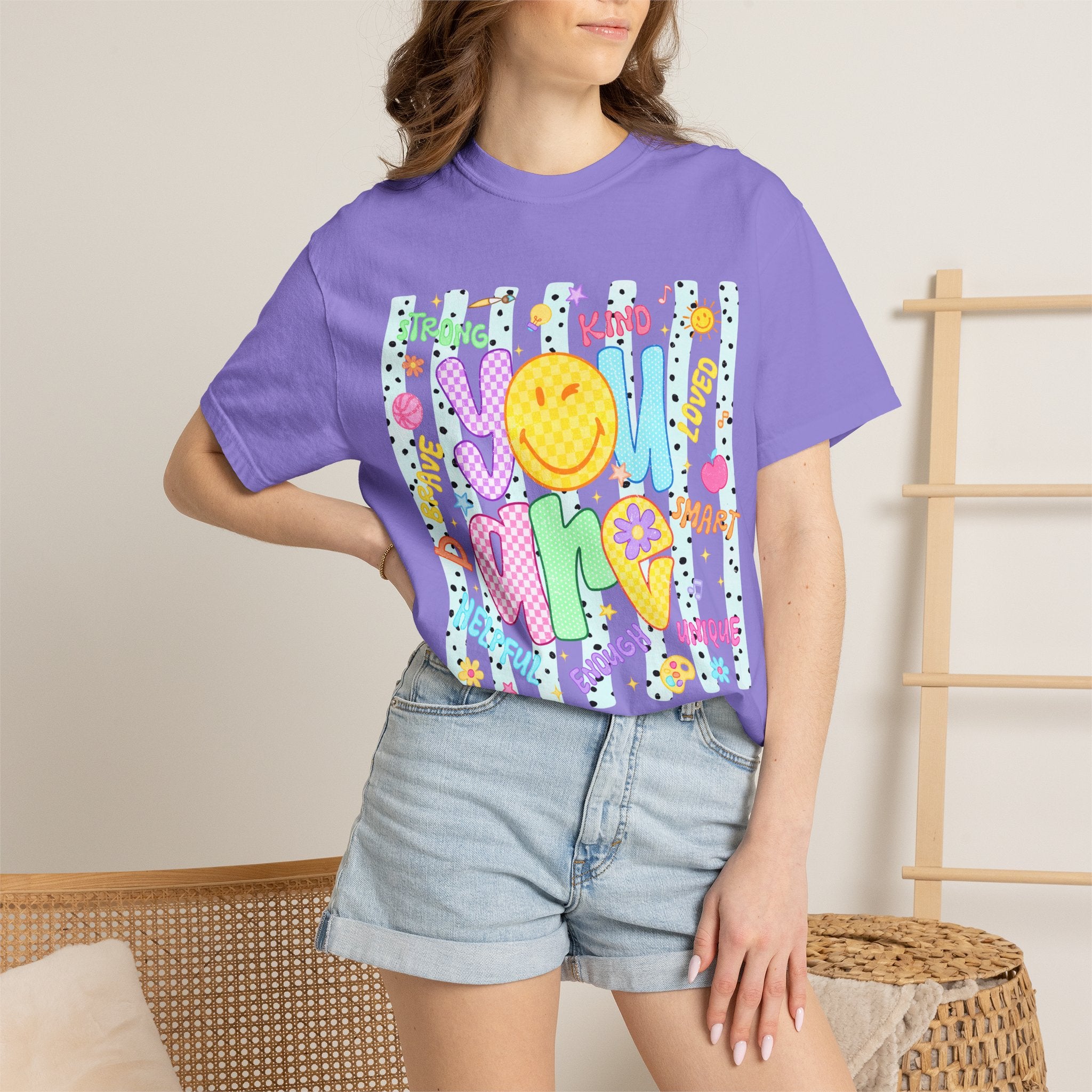 You Are Amazing T-Shirt — Positive Vibes Graphic Tee with Smiley & Kindness Doodle