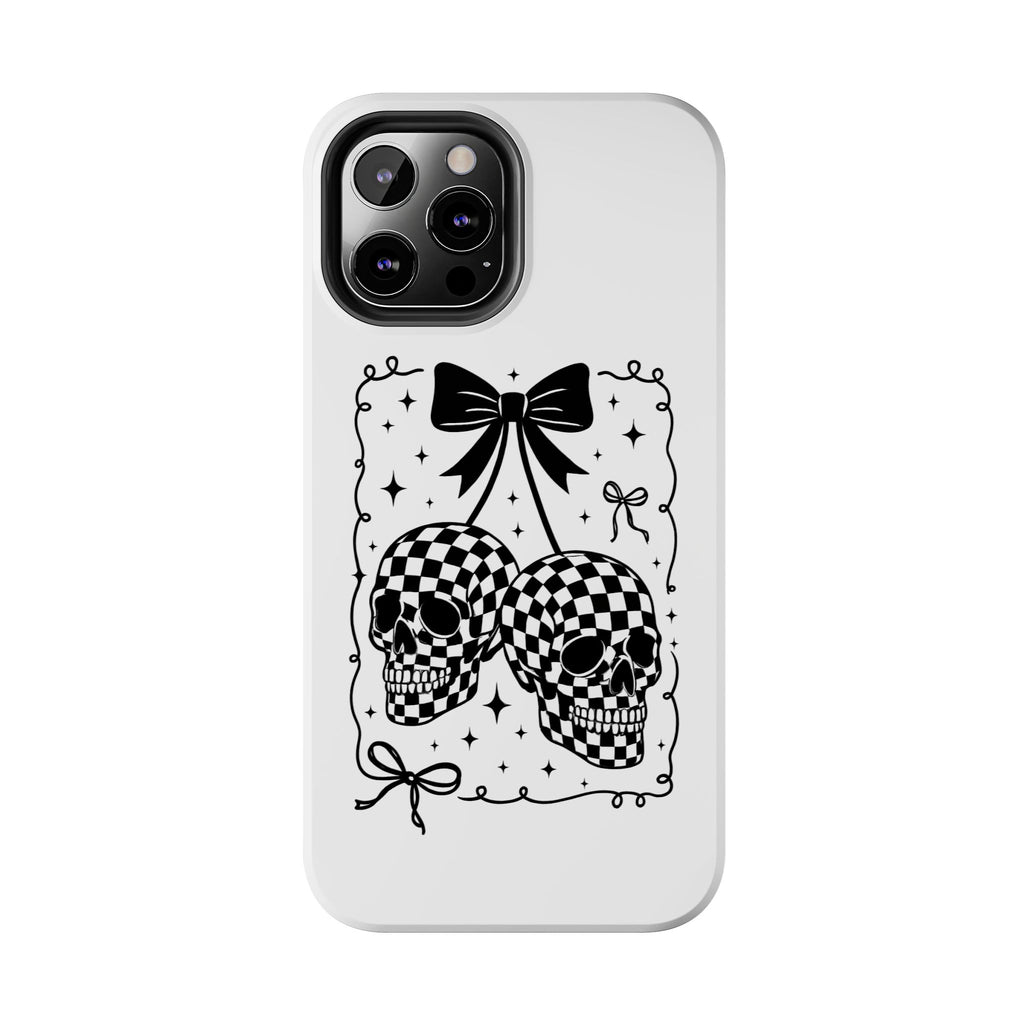 Skull Bow Phone Case - Checkerboard Gothic Tough Phone Case