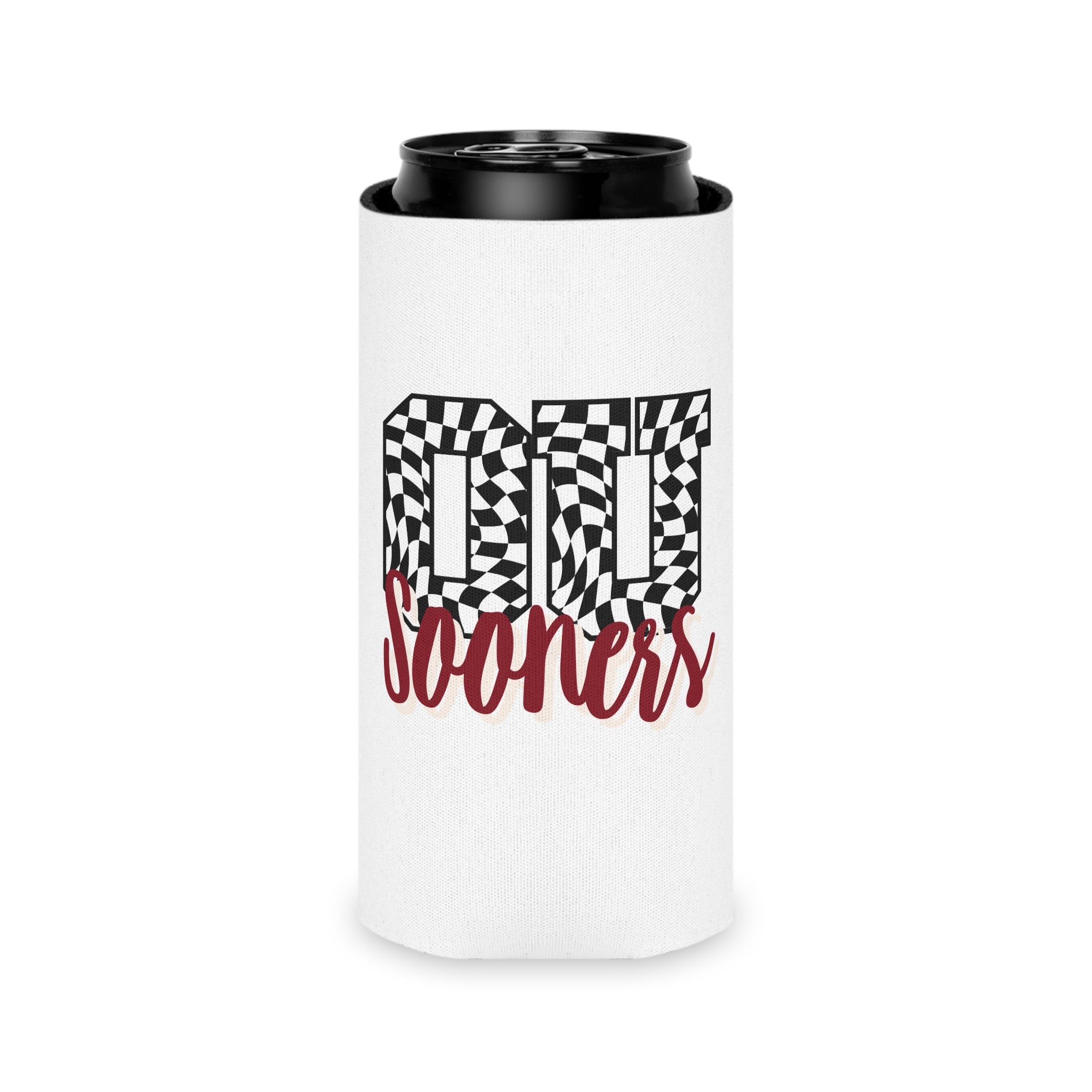 Can Cooler - '00 Sooners' Checkered Design Beer Koozie for OU Fans