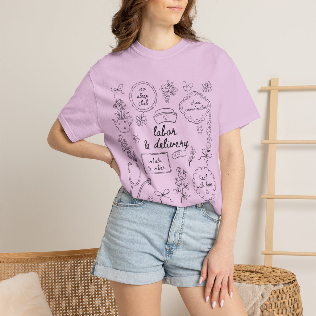 Nurse & Delivery Doodles T-Shirt — Hand-Drawn Medical Appreciation Tee