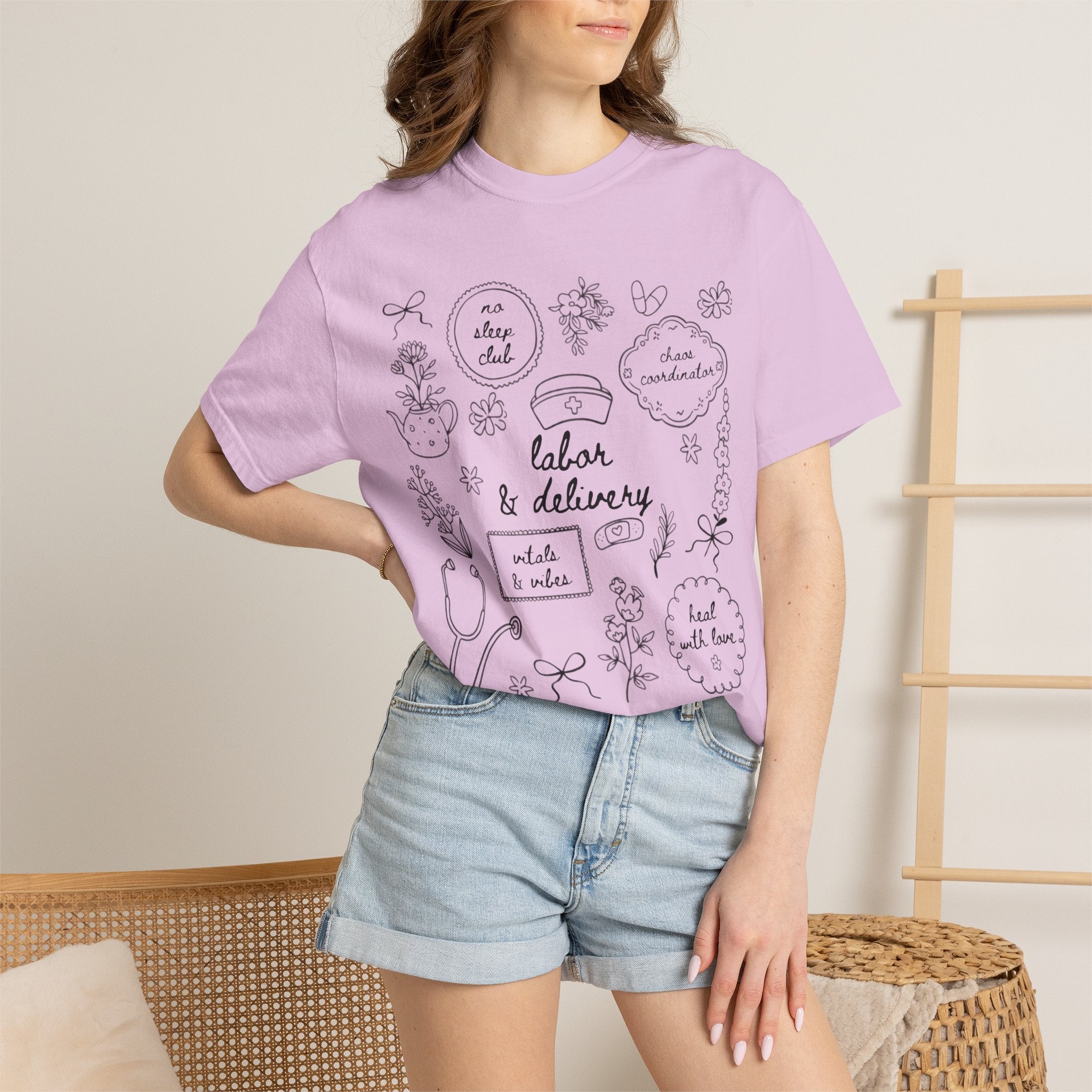 Nurse & Delivery Doodles T-Shirt — Hand-Drawn Medical Appreciation Tee
