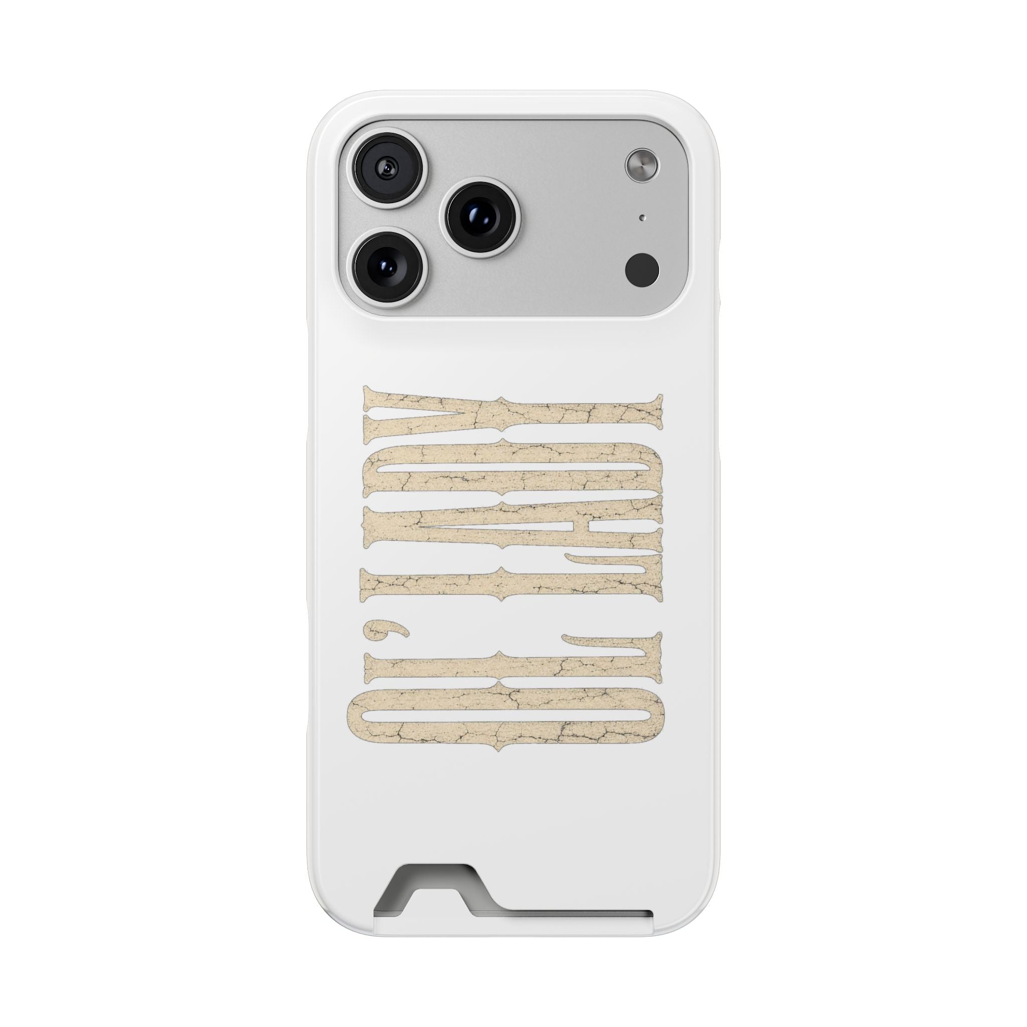 Card Holder Phone Case — Vintage Beige 'Old Soul' Typography