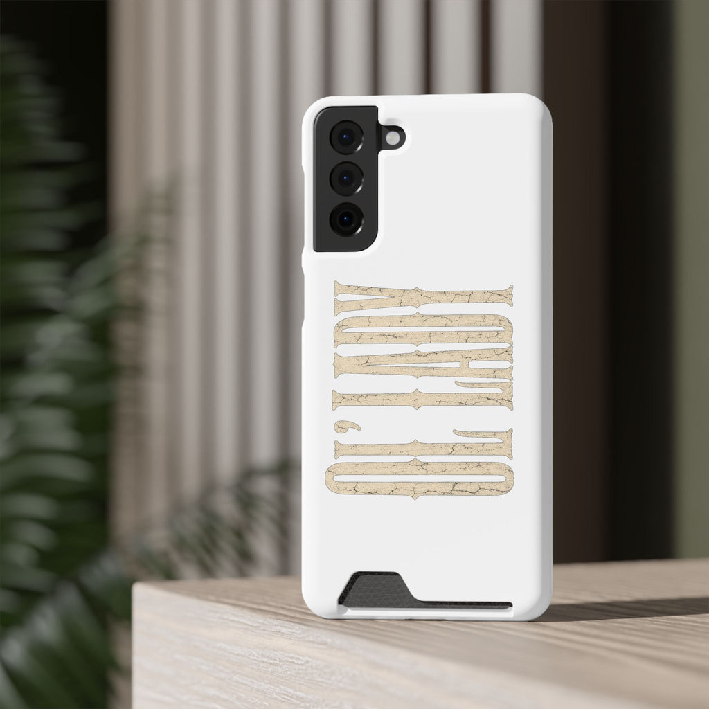 Card Holder Phone Case — Vintage Beige 'Old Soul' Typography