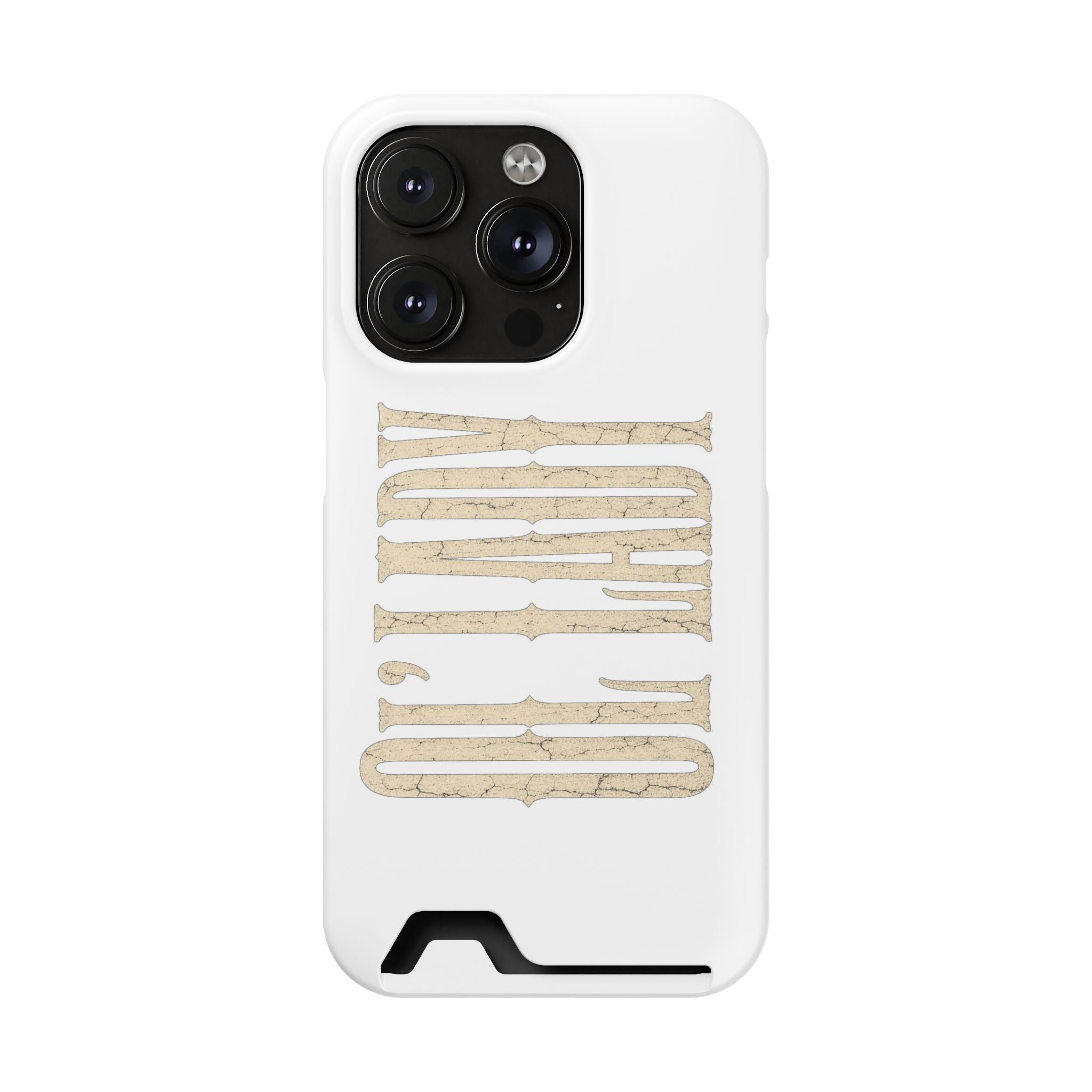Card Holder Phone Case — Vintage Beige 'Old Soul' Typography