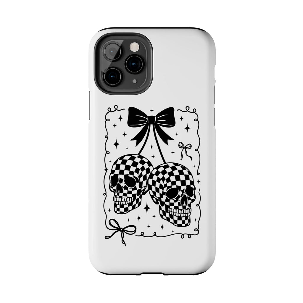 Skull Bow Phone Case - Checkerboard Gothic Tough Phone Case