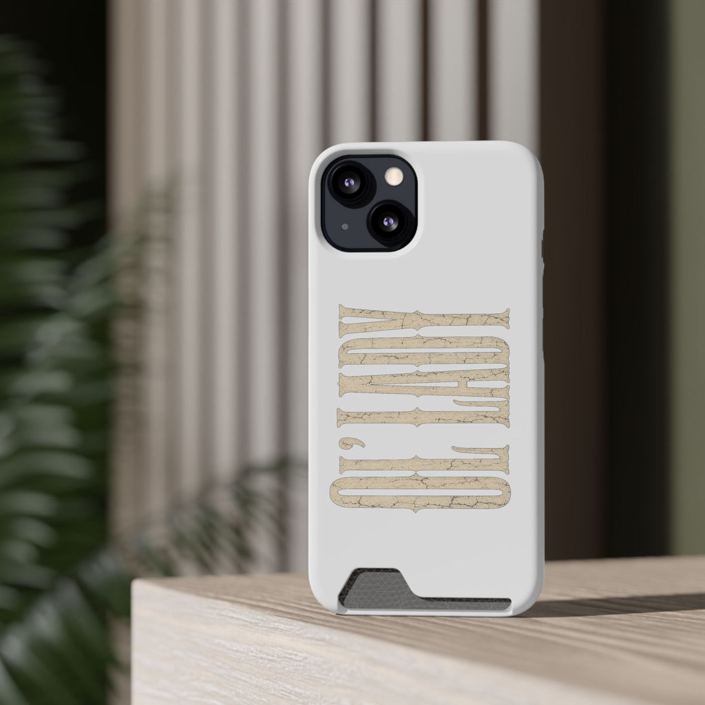 Card Holder Phone Case — Vintage Beige 'Old Soul' Typography